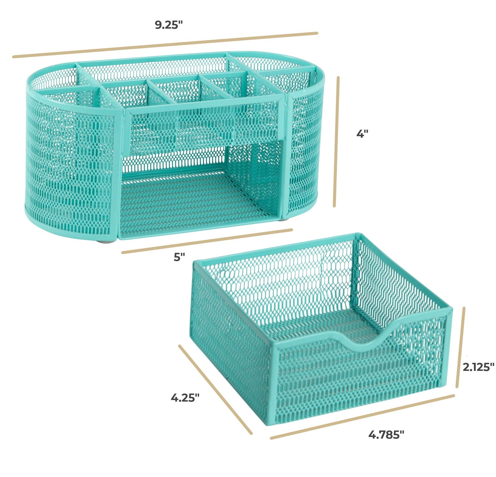 BLU MONACO Aqua Metal Desk Organizer - Sturdy Office Supply Storage with Aqua Finish for Pens, Pencils & Stationery | Perfect for Home Office, Work Desk & Study Room Décor