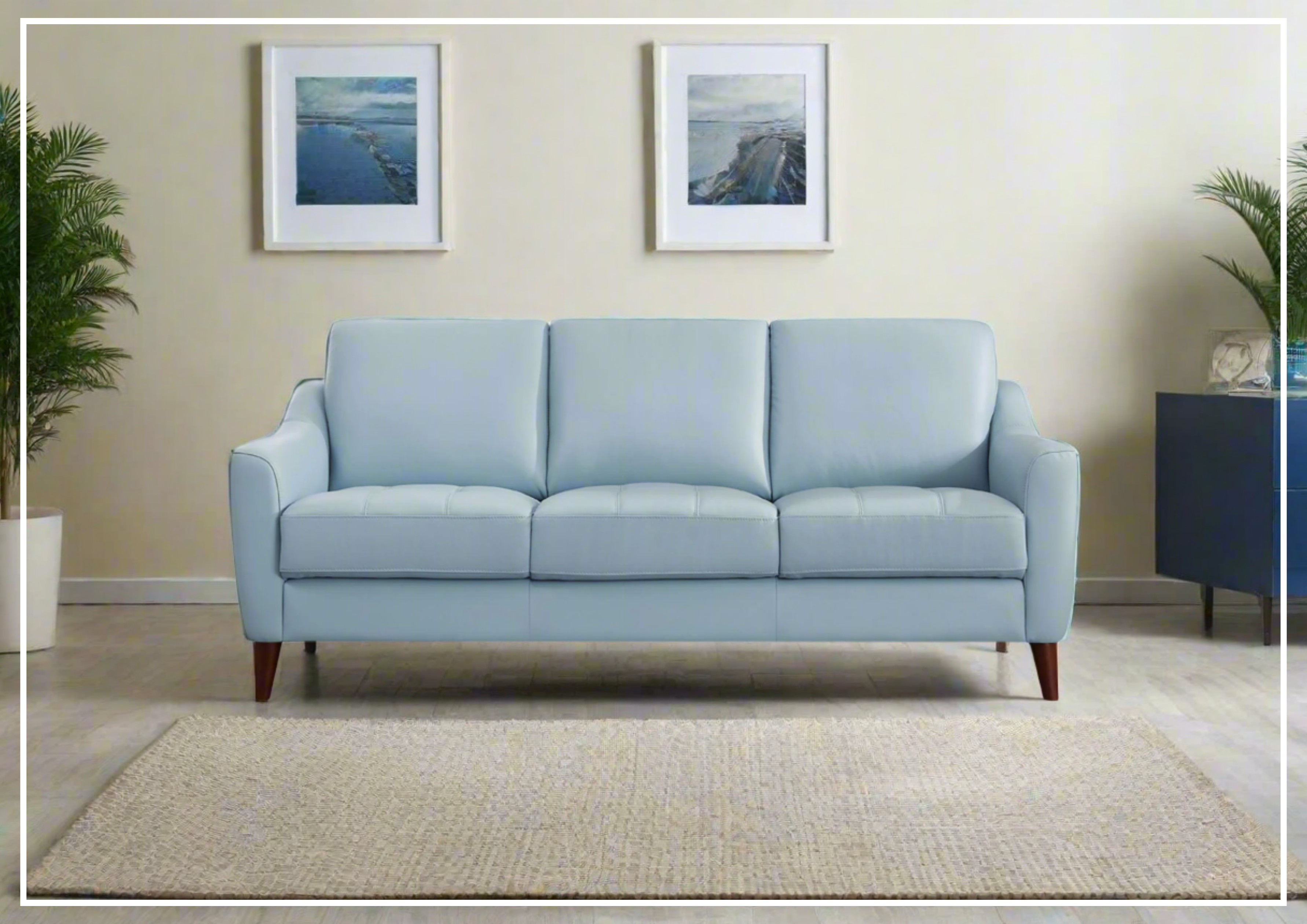 Hydeline Ersa 3-Seater Genuine Leather Sofa with Soft Slope Arms - Modern Living Room Furniture for Home, Office & Lounge Comfort