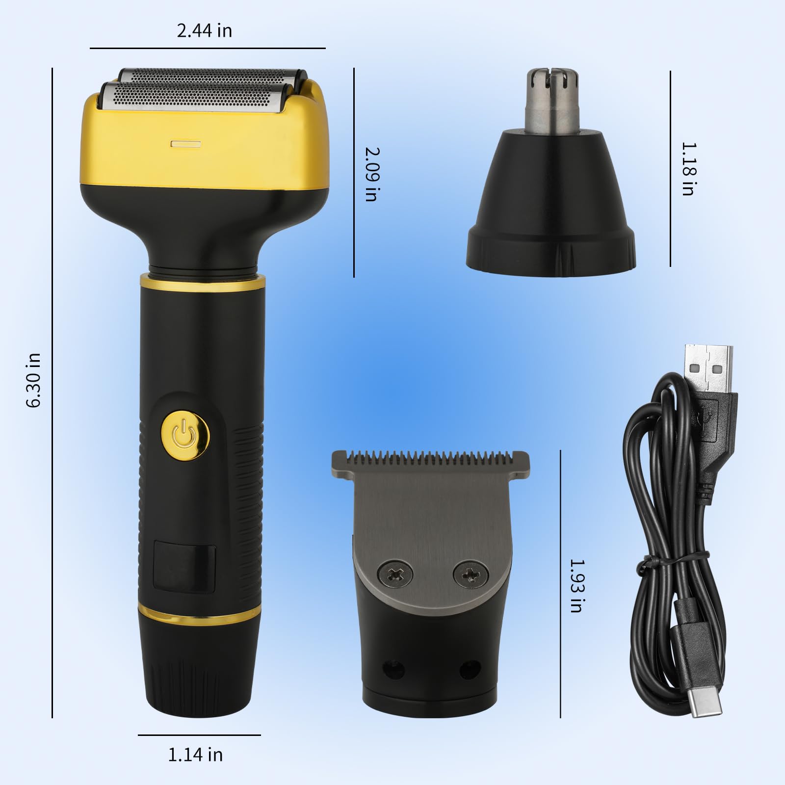 Premium 3-in-1 Electric Razor for Men & Women - Cordless Rechargeable Foil Shaver with LED Display, Painless Hair Removal for Face, Nose & Ears - Waterproof Wet/Dry Use - Ideal for Travel, Gym & Daily Grooming (Black)