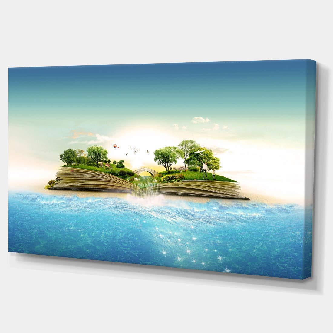 Designart Pink Houses and Boats Landscape Canvas Print Wall Art - 40x20 Inches - Modern Home Decor for Living Room, Bedroom & Office