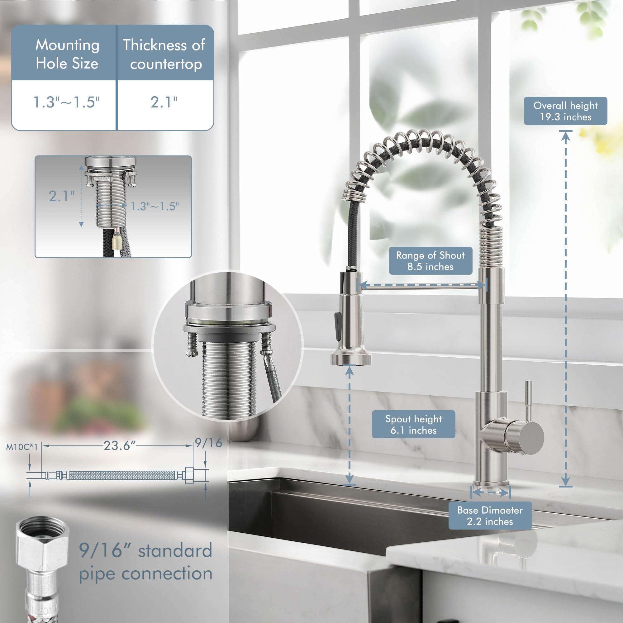 GIMILI High Arc Pull Out Sprayer Kitchen Faucet - Single Handle Brushed Nickel Modern RV Stainless Steel Sink Faucet for Home, RV, and Small Spaces