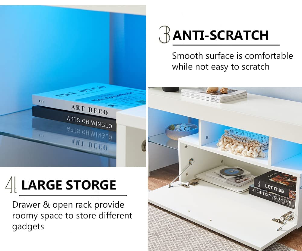 Modern White TV Stand for 45-55 Inch TVs - High-Gloss Entertainment Center with 16 LED Lights & Storage Drawers - Quick Assembly Media Cabinet for Living Room & Bedroom - Perfect for Home Theater & Gaming Setup