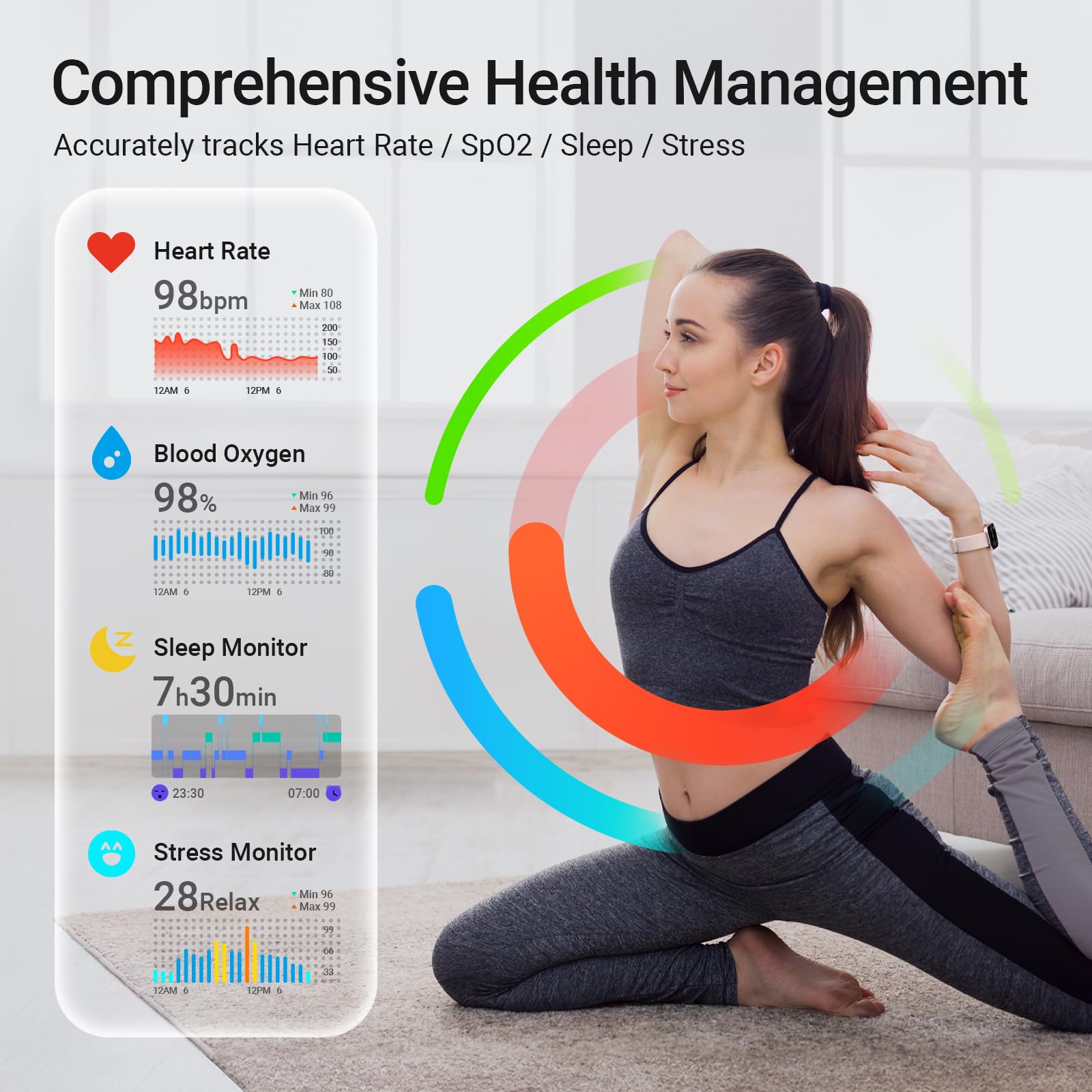 Fitpolo GTX12 Smart Watch for Women - Pink & Black Fitness Tracker with Heart Rate Monitor, Compatible with Android & iPhone, Perfect for Running, Workouts & Daily Activity Tracking