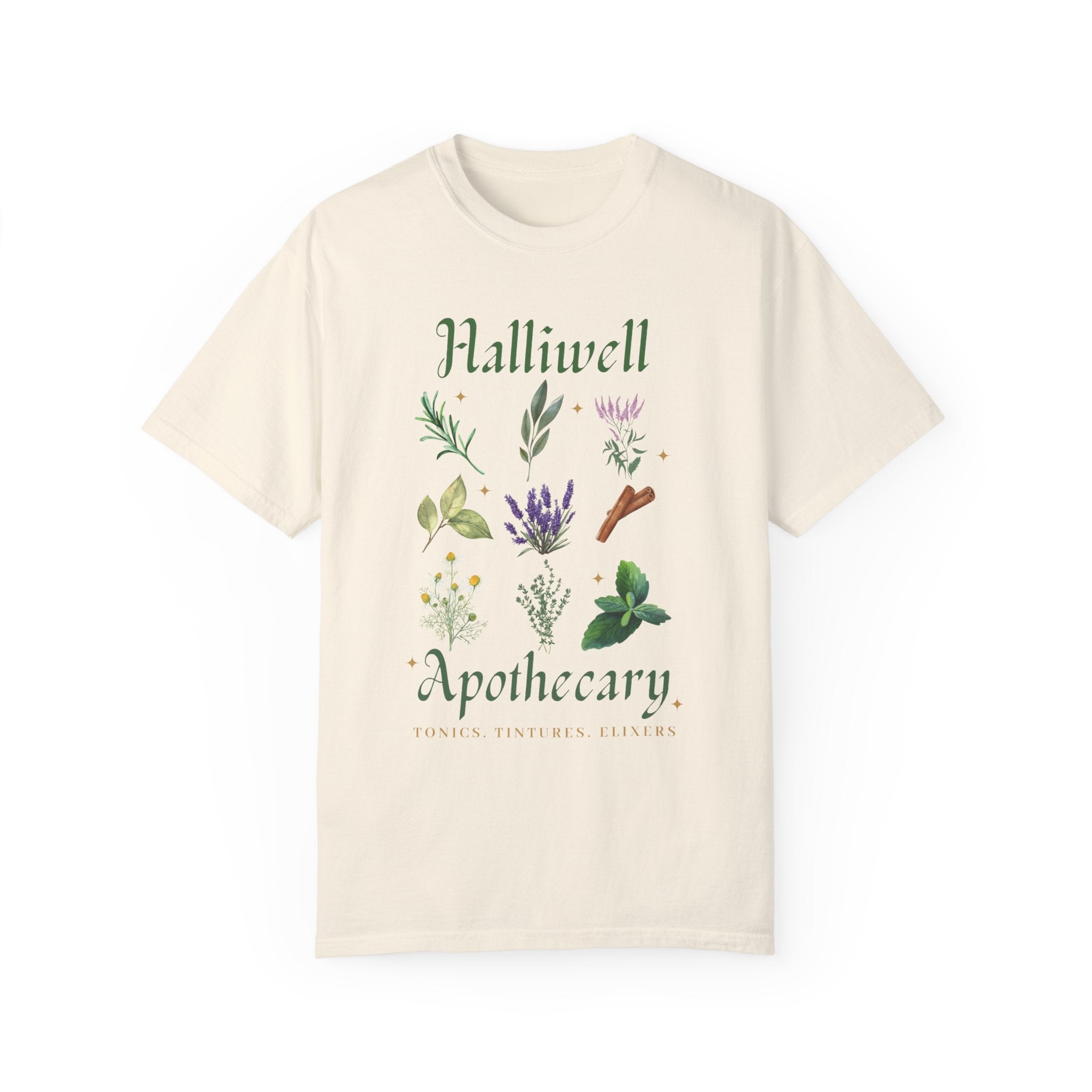 Halliwell Apothecary T-Shirt | Vintage Herbal Print Tee | Soft Cotton Graphic Shirt for Women & Men | Perfect for Witchy Fashion, Halloween Costumes & Boho Outfits