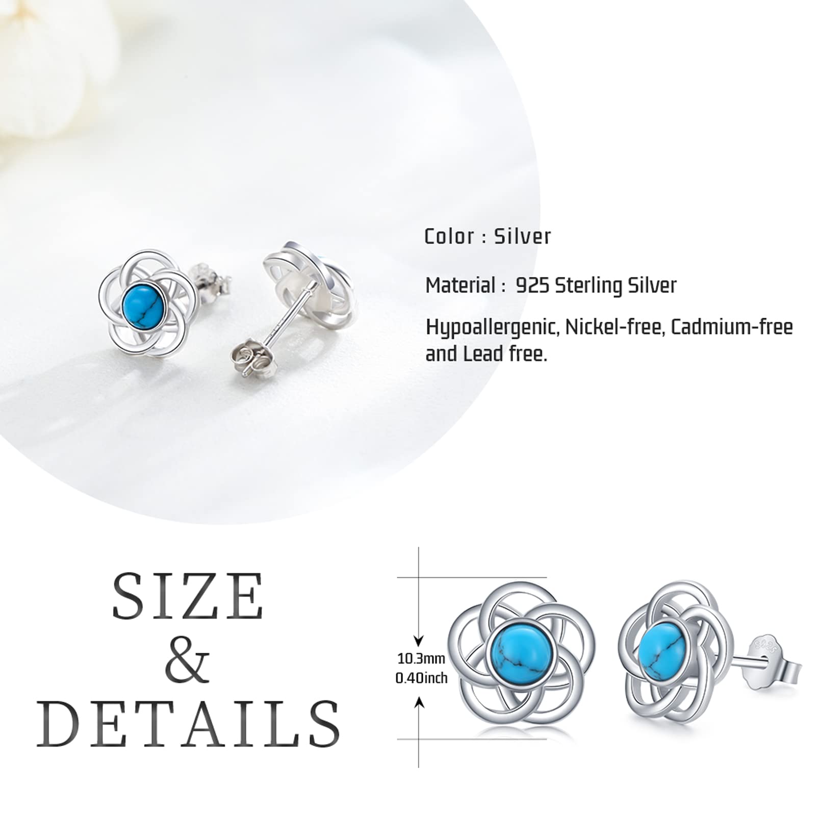 925 Sterling Silver Hypoallergenic Stud Earrings for Women - Moonstone & Turquoise Dangle Drop Fashion Jewelry | Elegant Dainty Earrings for Everyday Wear, Parties & Mother's Day Gifts