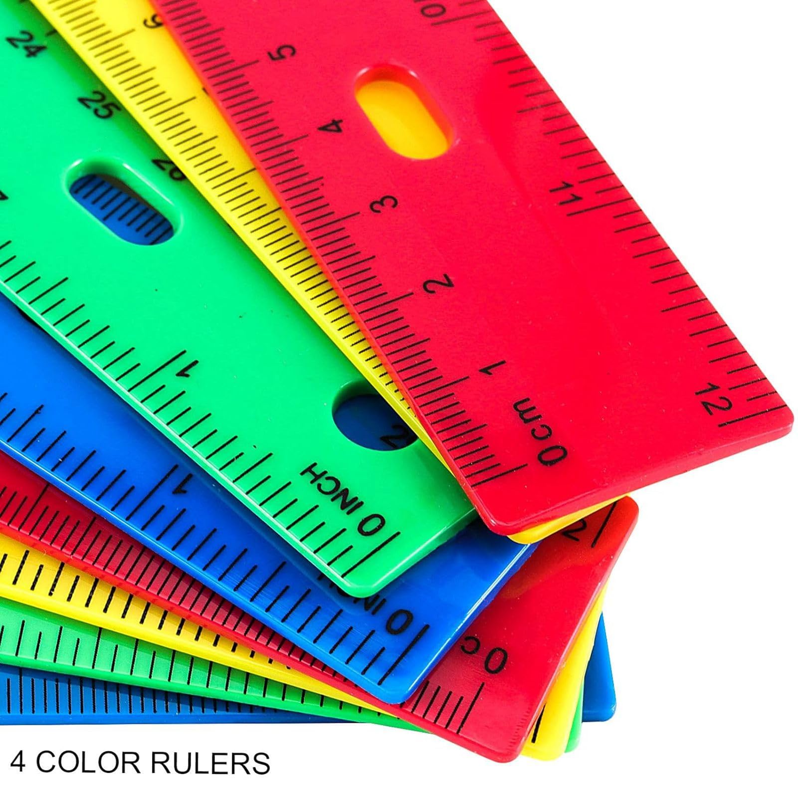 ZOENHOU 12 Inch Plastic Rulers Bulk Pack - 96 Pcs Colorful School Rulers with Inches & CM for Kids Classroom Supplies