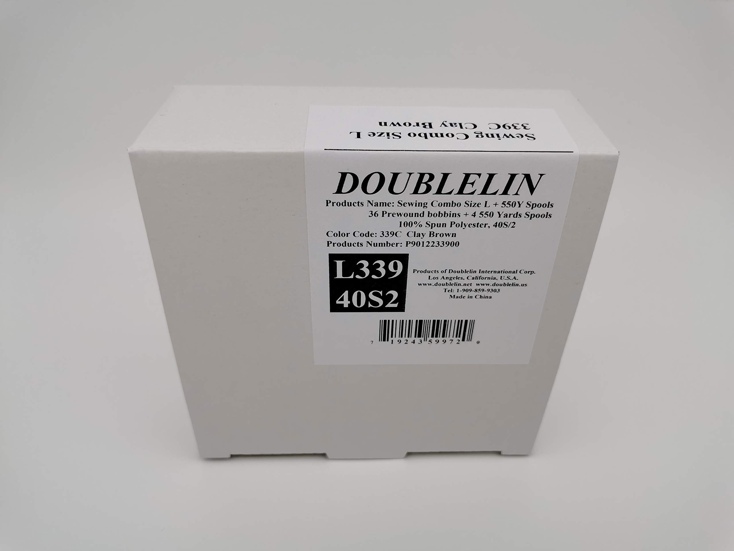 DOUBLELIN Sewing Thread Combo - 36pcs Size L, Style L, SA155 - 9.4 Prewound Bobbin + 4 Spools Top Thread - 339C Clay Brown - 40S/2 34wt Spun Polyester Thread for Sewing Machines - Perfect for Quilting, Embroidery & Garment Making