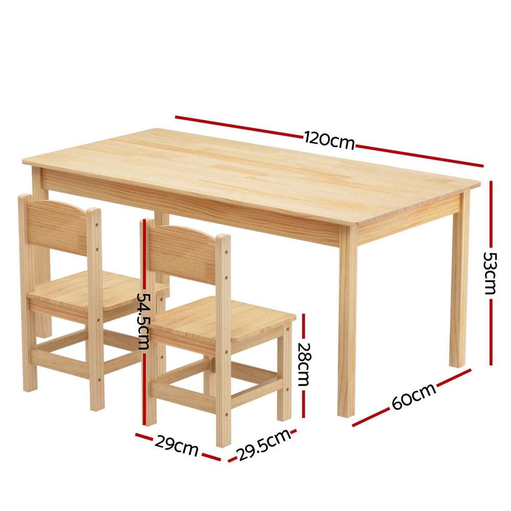 Keezi Kids Table and 2 Chairs Set - Solid Pinewood Furniture for Children's Playroom, Learning & Dining - Perfect for Toddler Activities, Arts & Crafts, Snack Time