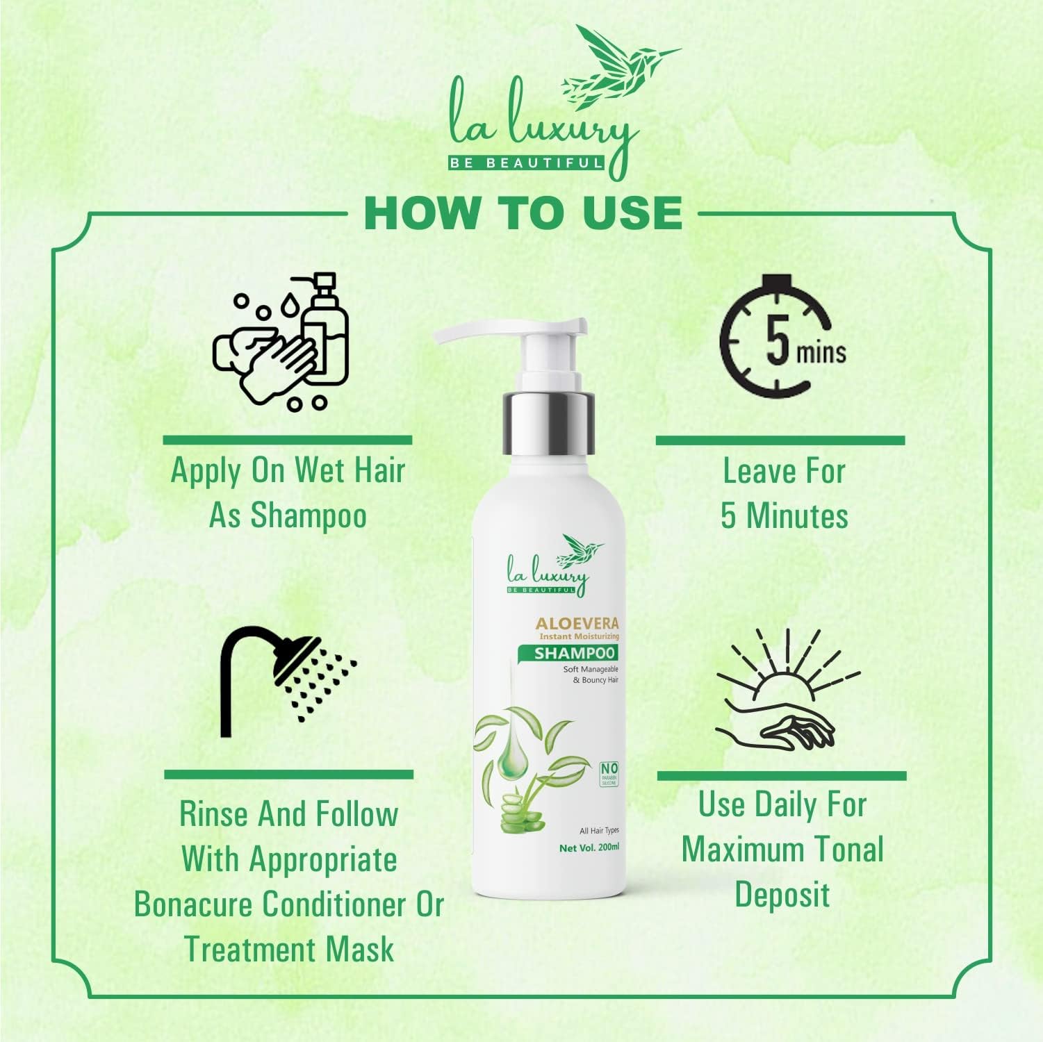 LA LUXURY Aloe Vera Hair Growth Shampoo - Strengthening & Repair Treatment for Hair Fall Control | Anti-Dandruff Formula | 300ml | Perfect for Daily Use & Damaged Hair Care