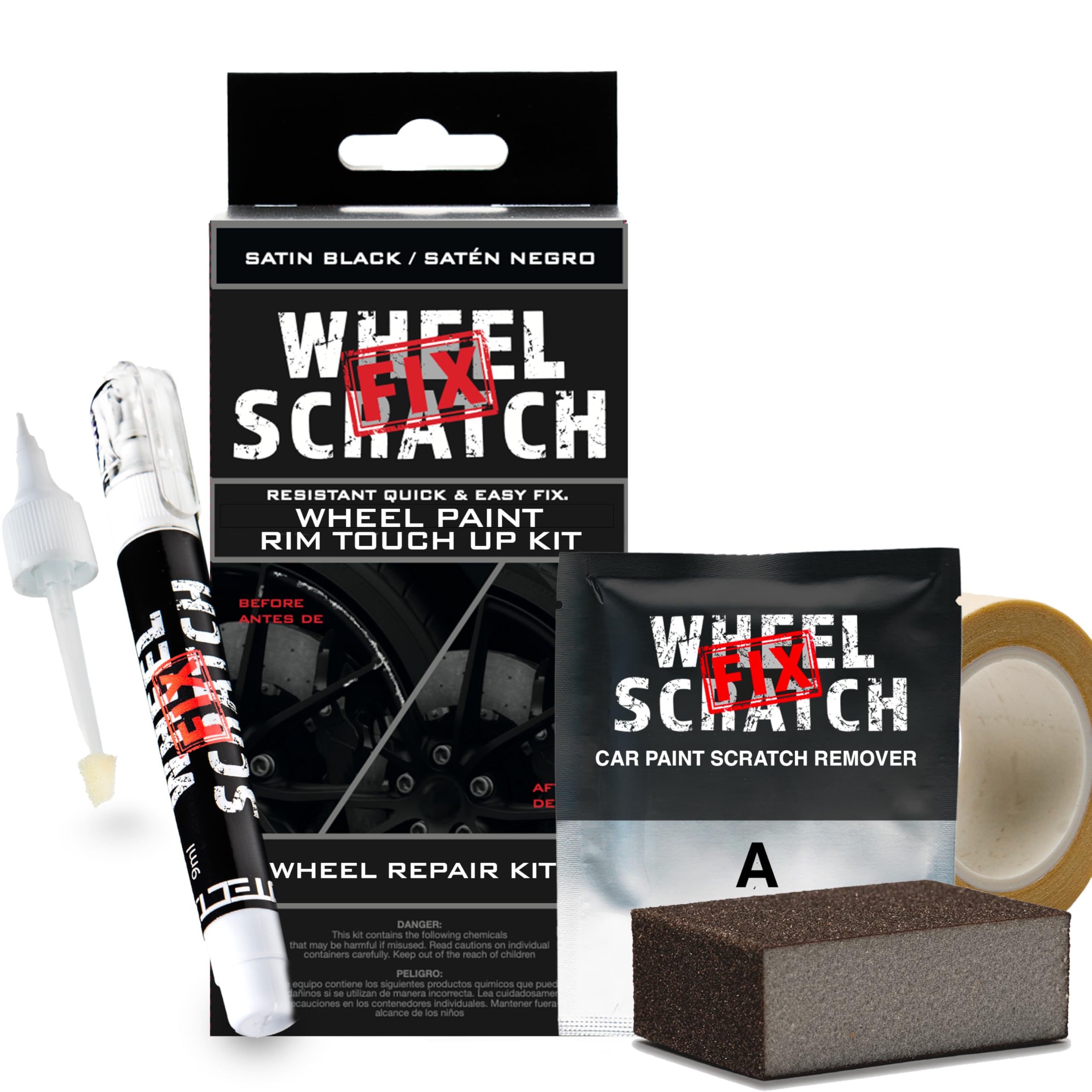 Matte Black Rim Touch Up Paint Kit - Car Wheel Scratch & Curb Rash Repair Pen for Alloy Wheels | Universal Wheel Paint (Matte Black Satin) | Perfect for DIY Auto Maintenance & Cosmetic Wheel Restoration