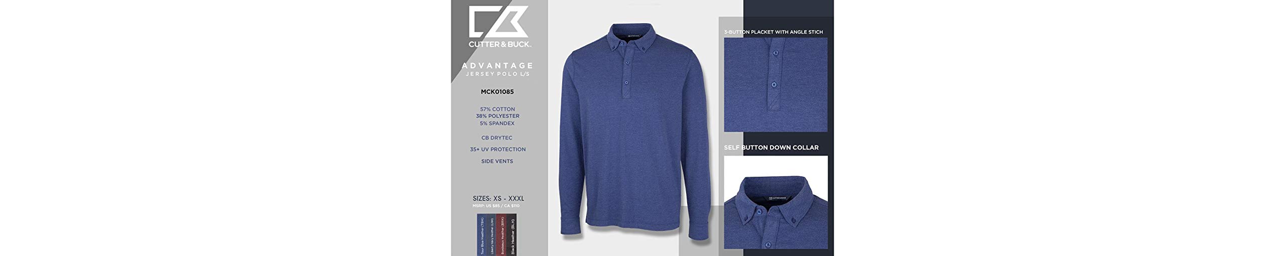 Cutter & Buck Men's Performance Golf Shirt - Moisture-Wicking, UV Protection & Breathable Fabric for Golf, Work & Casual Wear
