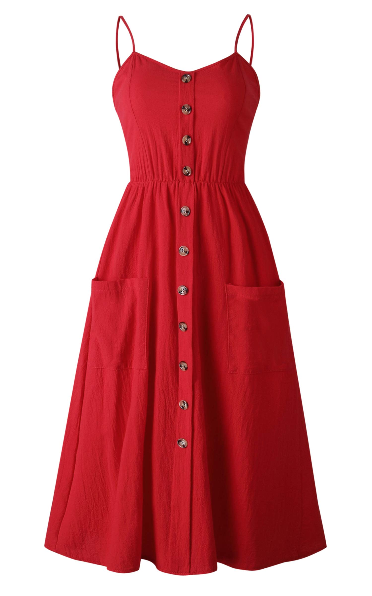 Angashion Women's Summer Floral Bohemian Spaghetti Strap Button Down Swing Midi Dress - Casual Beach Dress for Vacation, Date Night & Outdoor Parties