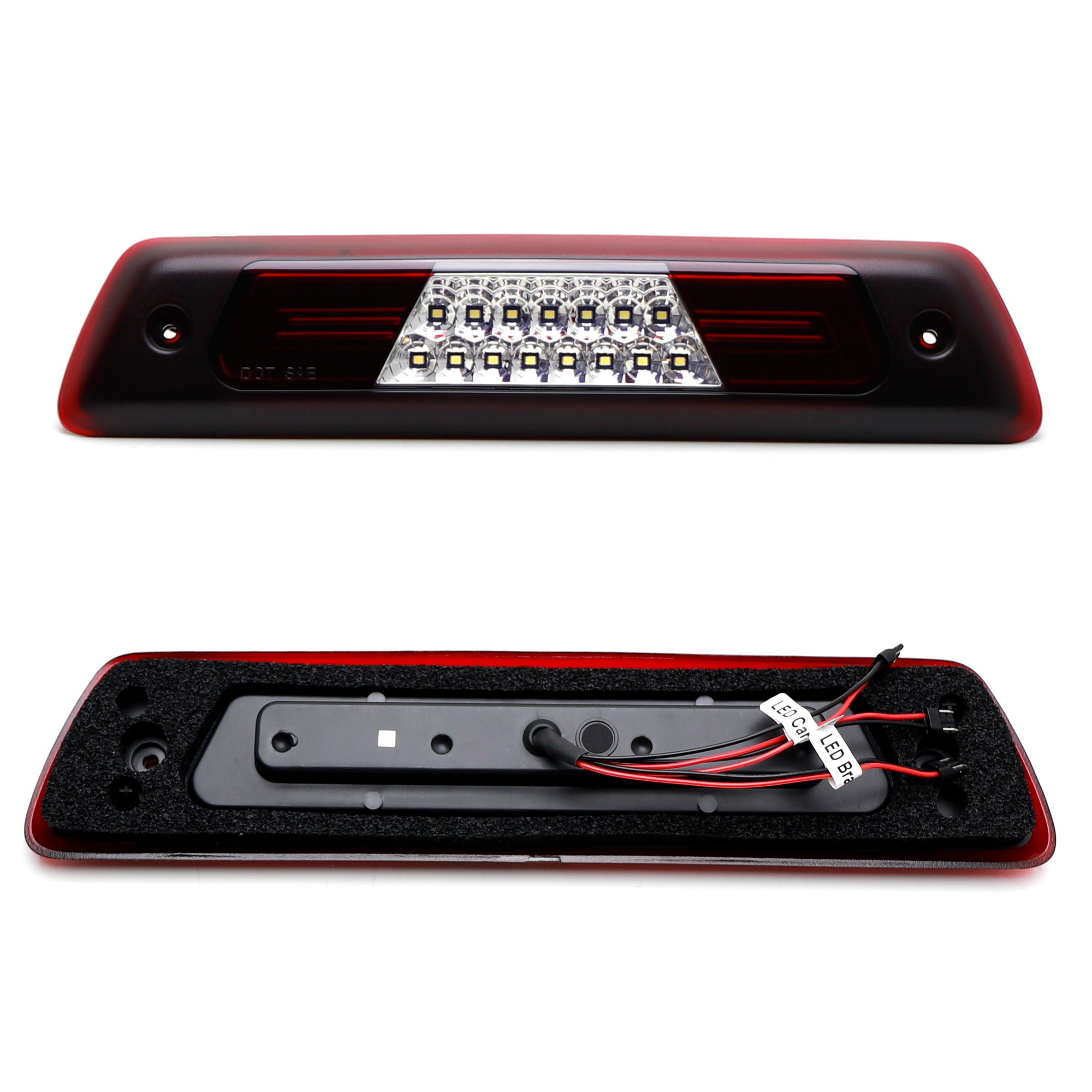Dark Red Double C Ring Full LED High Mount 3rd Brake Light Compatible with Ford F150 2009-2014 Models - Enhanced Visibility & Safety for Pickup Trucks