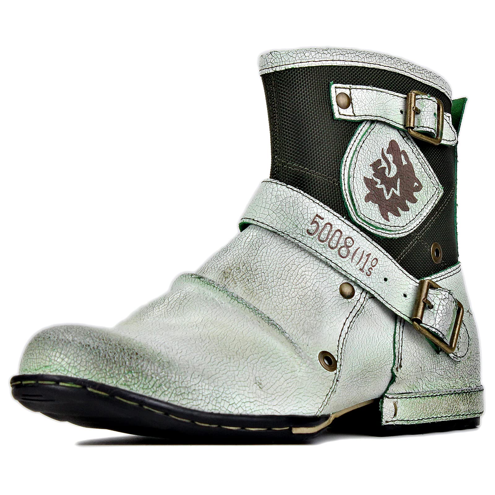 OSSTONE Men's Fashion Moto Boots - Zipper-Up Leather Chukka Boots, Casual Shoes OS-5008-1-P | Perfect for Motorcycle Riding, Outdoor Adventures & Everyday Wear