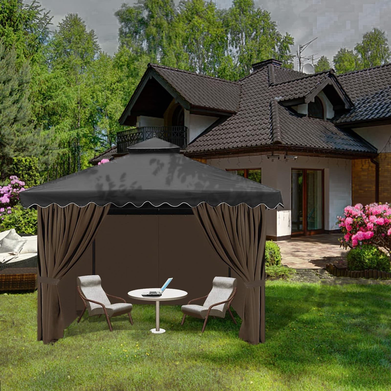 10'x10' Waterproof Outdoor Gazebo Curtains - Brown Universal Replacement Side Panels (4-Pack) with Zipper for Patio, Garden, Yard - Perfect for BBQs, Parties & Outdoor Relaxation