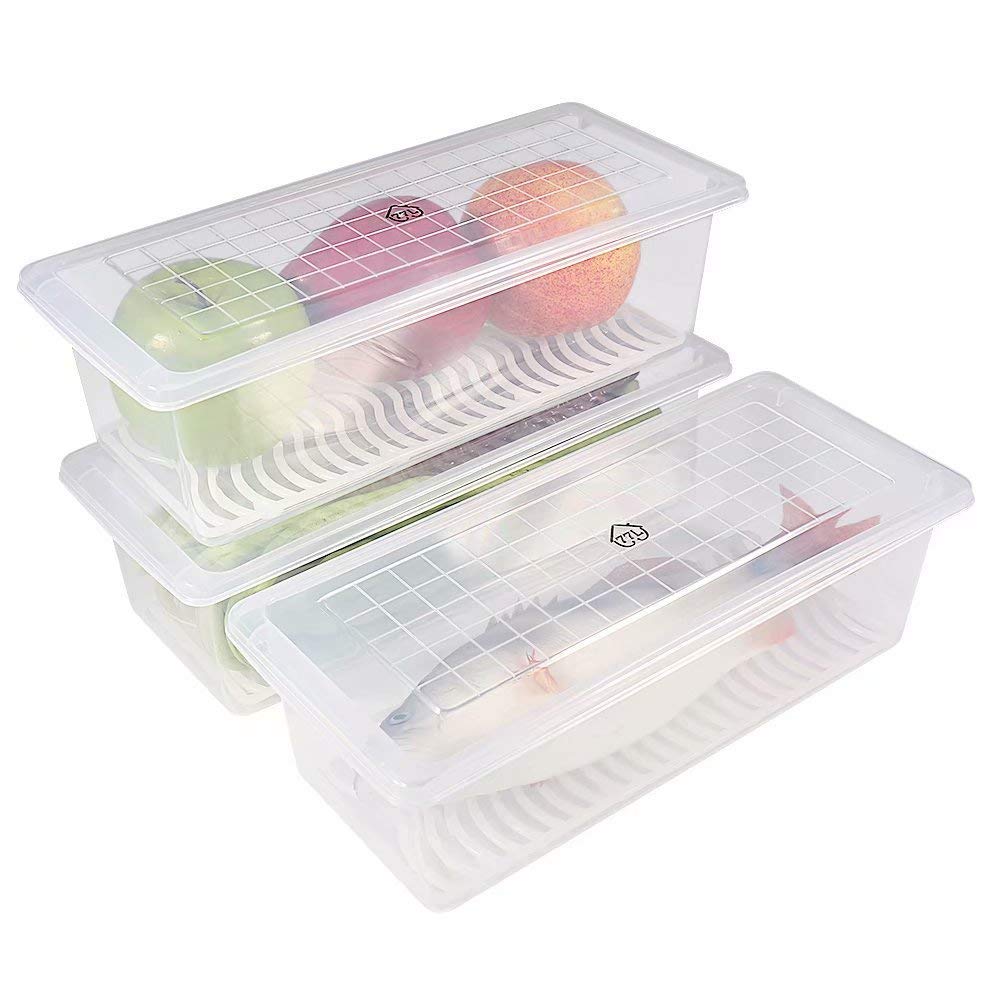 MosQuick® 4-Piece Refrigerator Storage Containers with Drain Basket – 1500ml Kitchen Organizer for Fresh Vegetables, Radish, Fruits | Durable Fridge Organizer for Meal Prep & Healthy Lifestyle