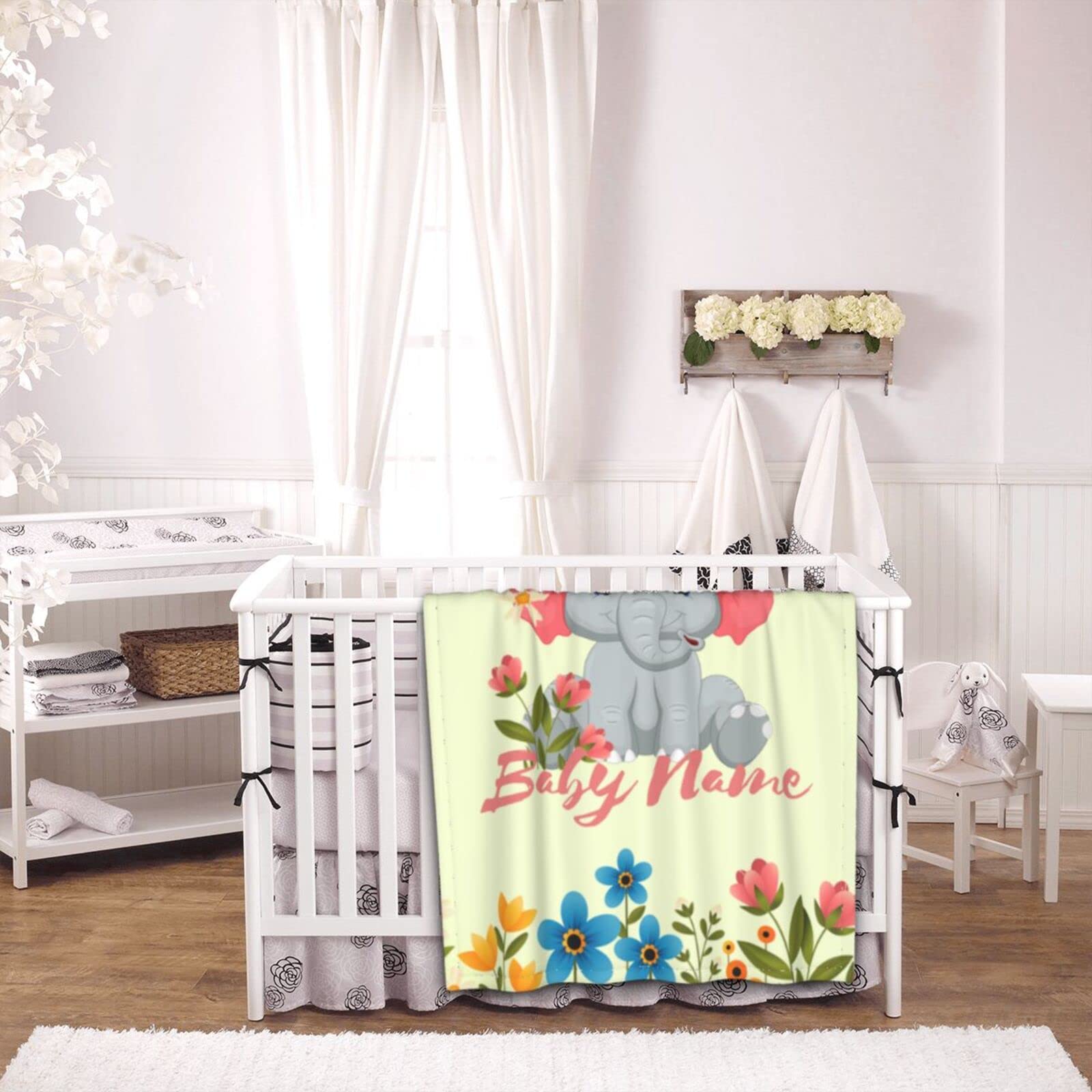 Personalized Elephant Baby Blankets - Custom Name Blanket for Boys & Girls | Soft Nursery Blanket for Baby Shower Gift, Newborn Photo Props & Cozy Swaddle