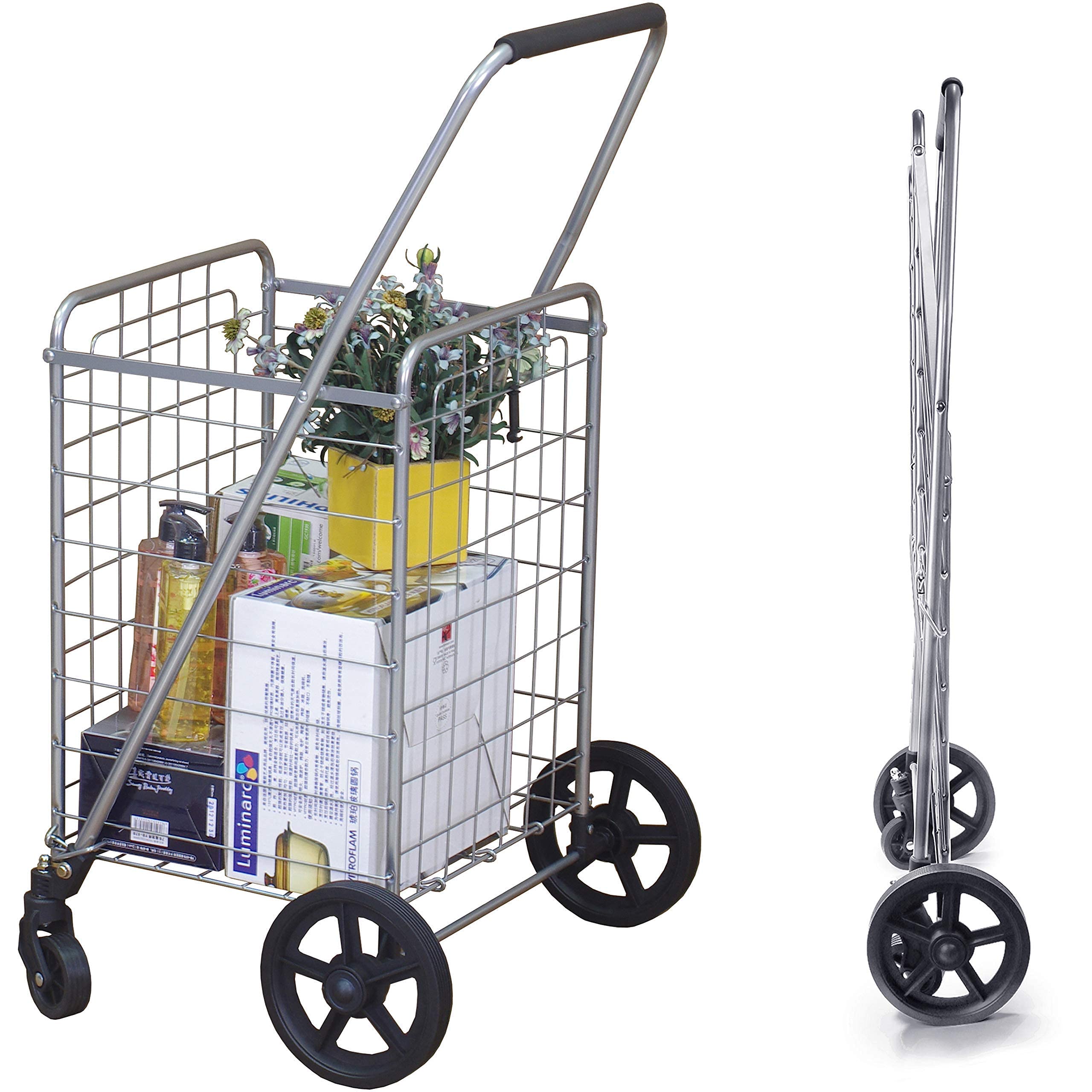 Wellmax WM99024S Heavy Duty Shopping Cart with 360° Swivel Wheels & WM99025S Double Basket Grocery Cart - Perfect for Supermarkets, Warehouse Stores & Home Use