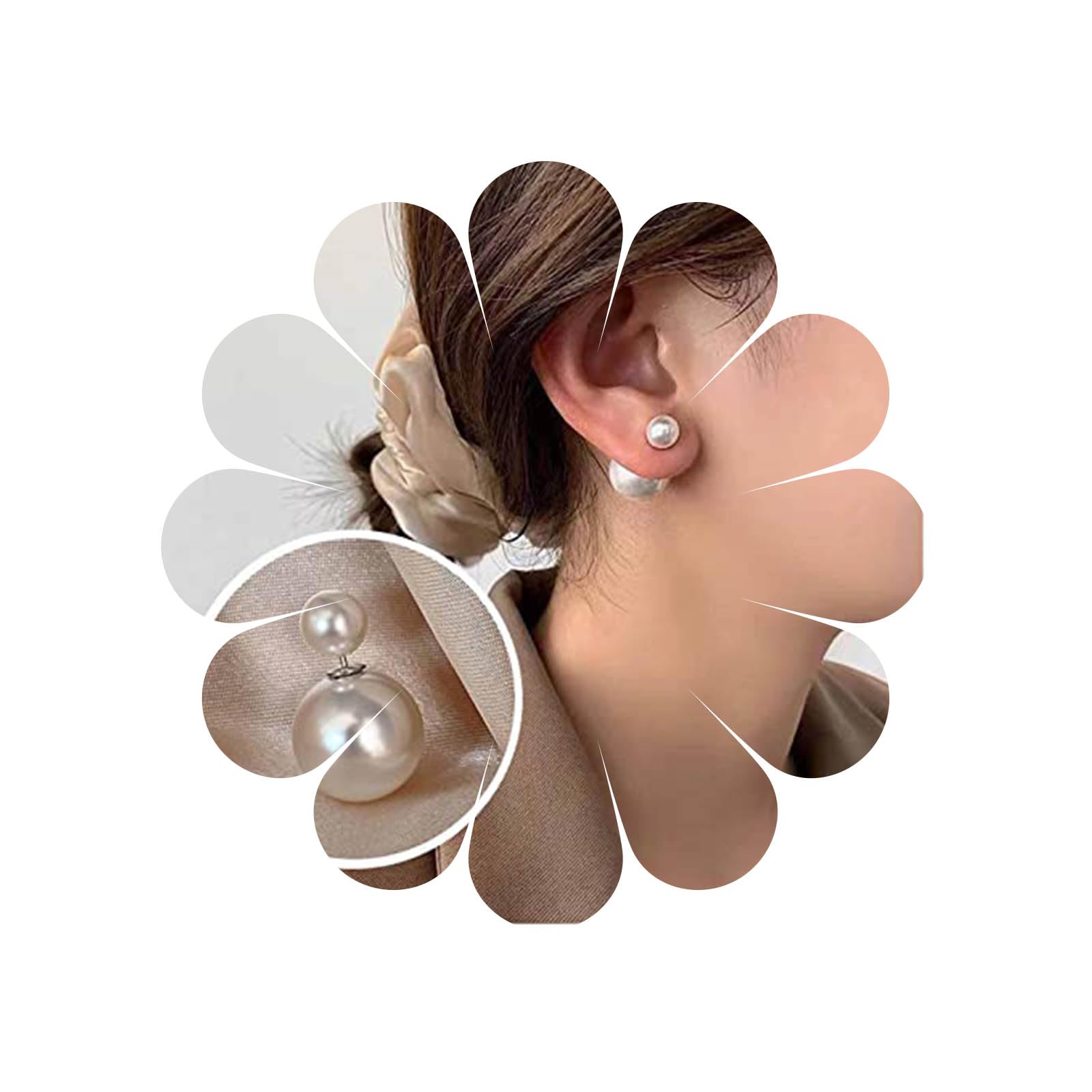 Vintage Pearl Ear Jacket Earrings - Large Double Side Silver Pearl Stud Earrings for Women & Girls | Elegant Jewelry for Weddings, Parties & Daily Wear