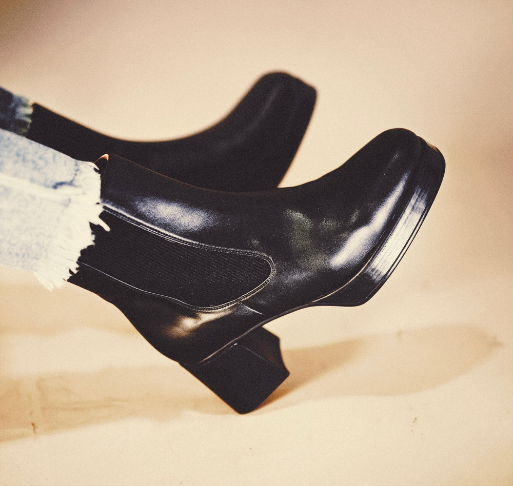 Bhava Brooklyn Platform Boots for Women - Black Chunky Heel Ankle Boots | Stylish & Comfortable for Fall, Winter & Everyday Wear