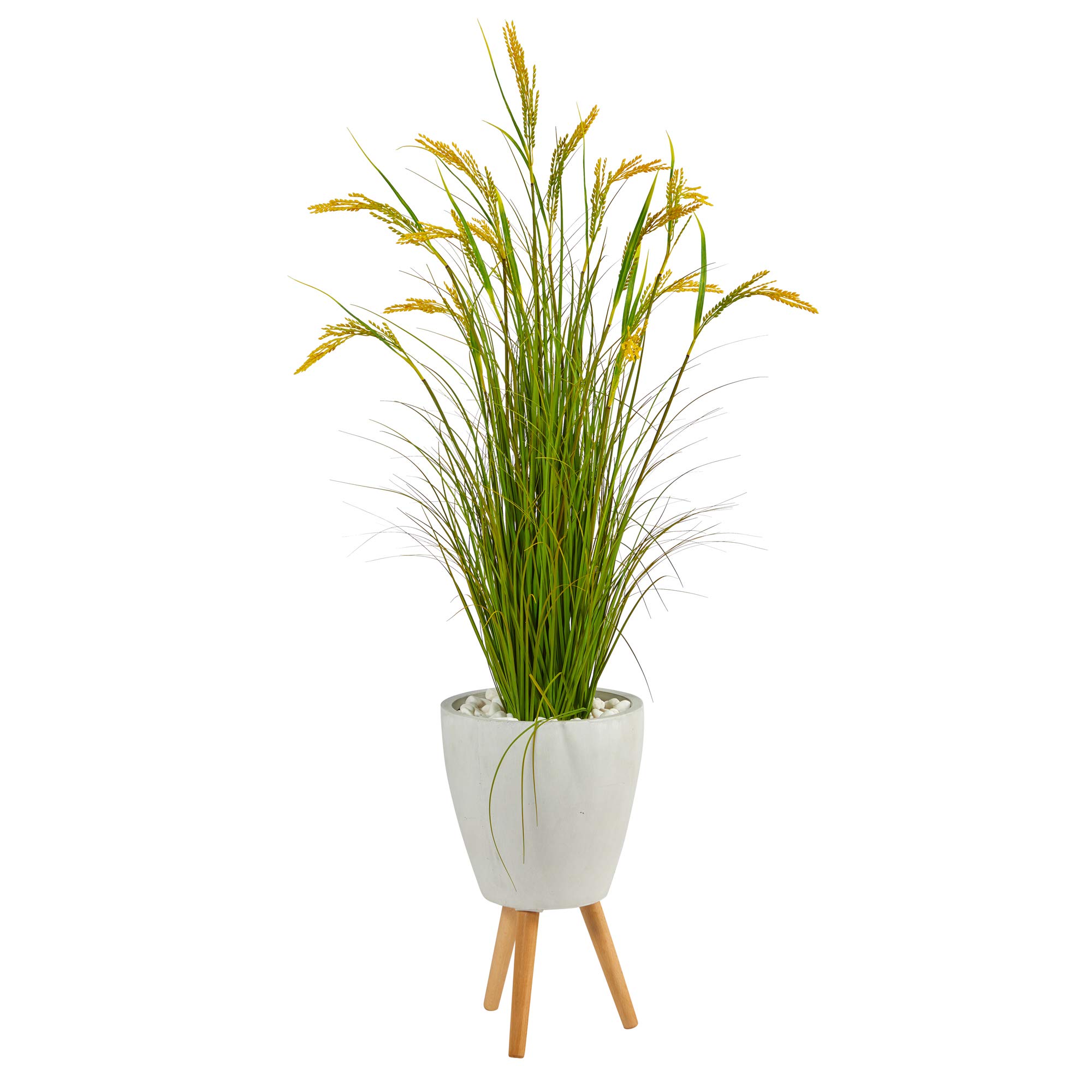 Nearly Natural 5 Inch Wheat Grain Artificial Plant in White Planter with Legs - Perfect for Home, Office, and Farmhouse Decor