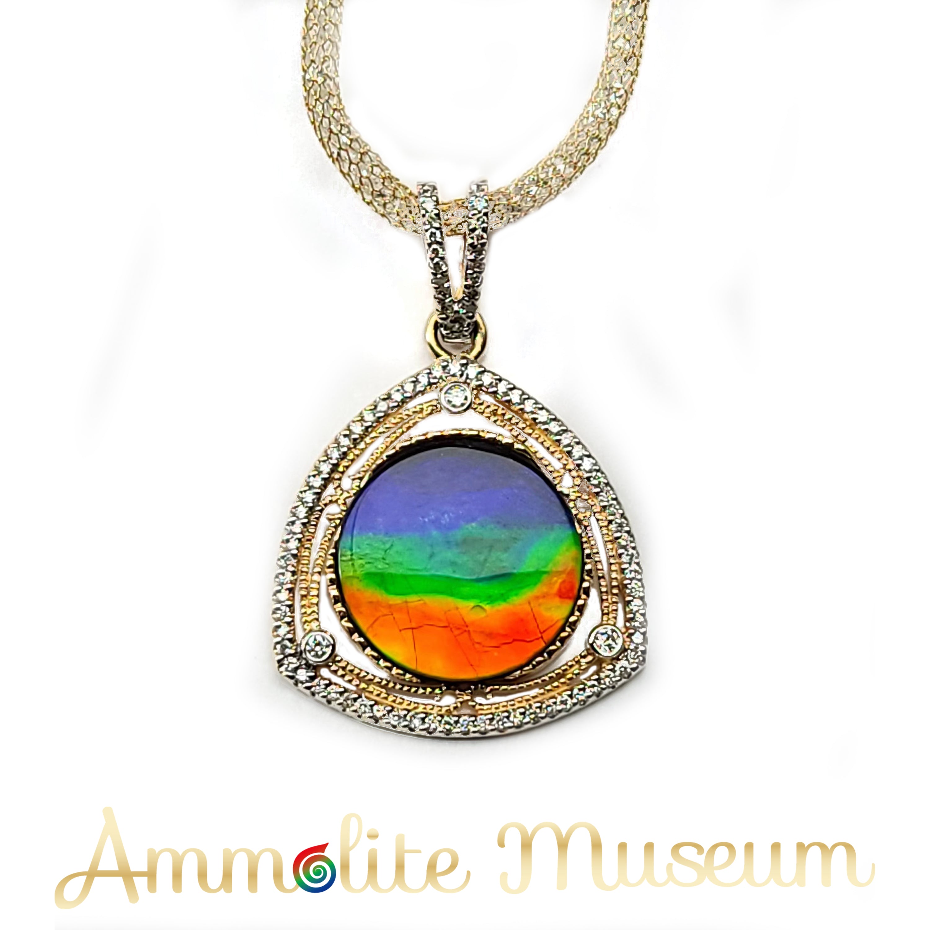 14K Gold Triplet Ammolite Pendant Necklace with Diamonds - Elegant Jewelry Gift for Women, Perfect for Weddings, Anniversaries & Special Occasions