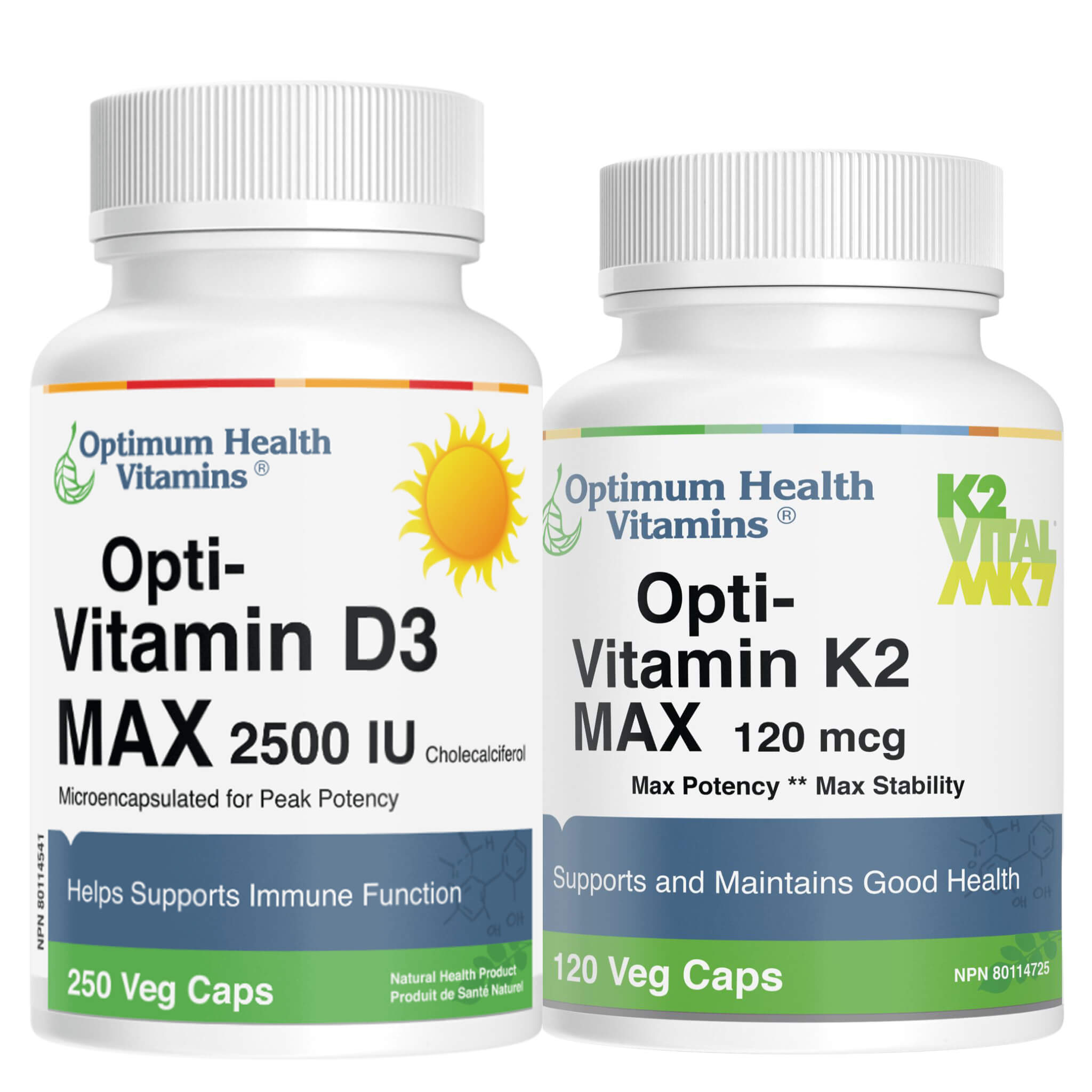 Opti Vitamin D3 2500IU + K2 Max Bundle - High Potency Vitamin D & K Supplement for Immune & Bone Health - Supports Heart, Joint & Energy - Ideal for Adults, Seniors & Indoor Workers