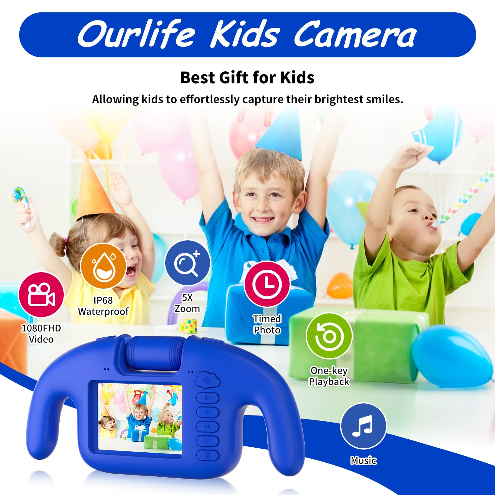 Ourlife 100FT Waterproof Kids Camera - HD 1080P Digital Camera for Boys & Girls | Perfect for Swimming & Outdoor Adventures