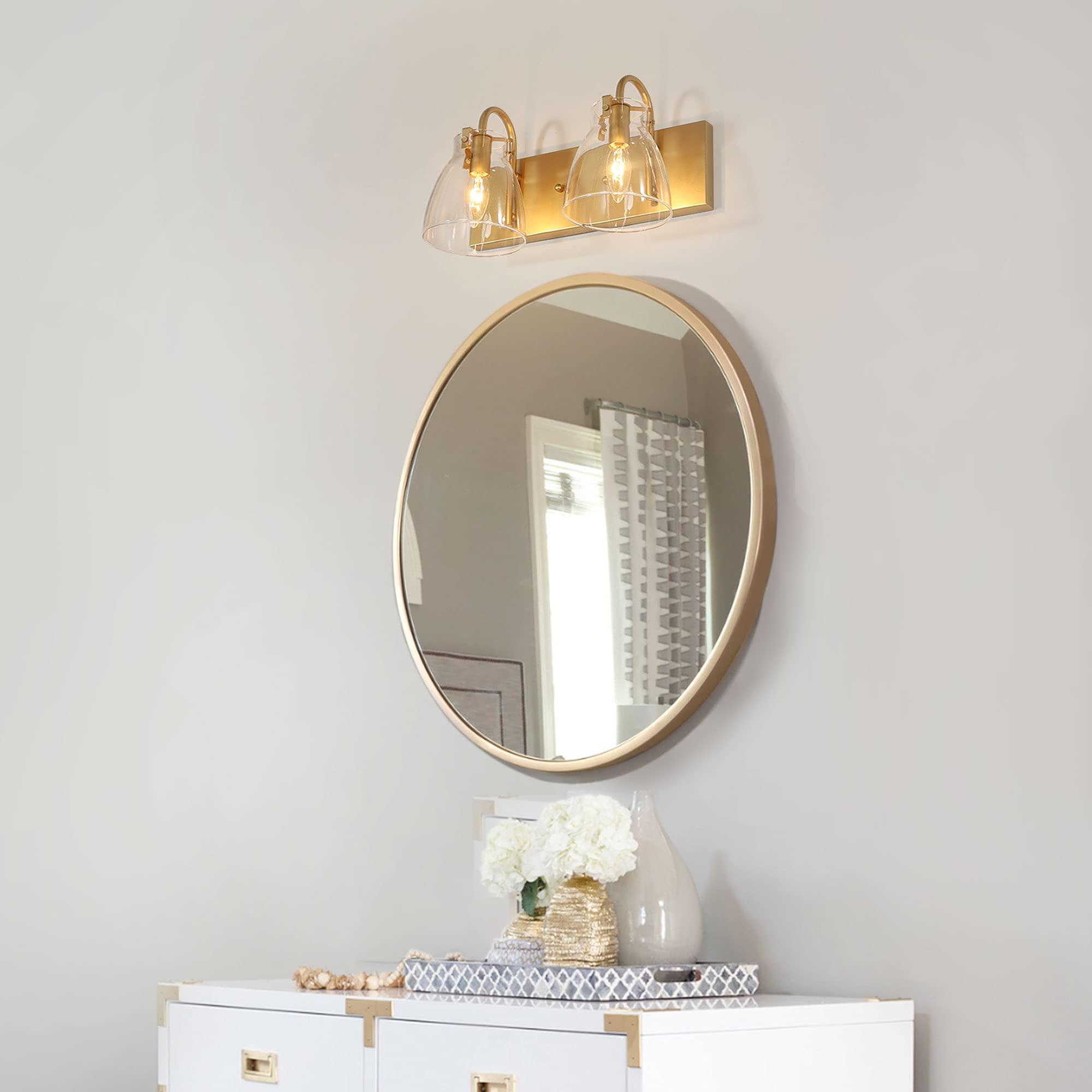 KSANA Gold Bathroom Vanity Light Fixture - 2 Lights with Clear Glass Shade for Bathroom, Kitchen & Hallway - 13.5