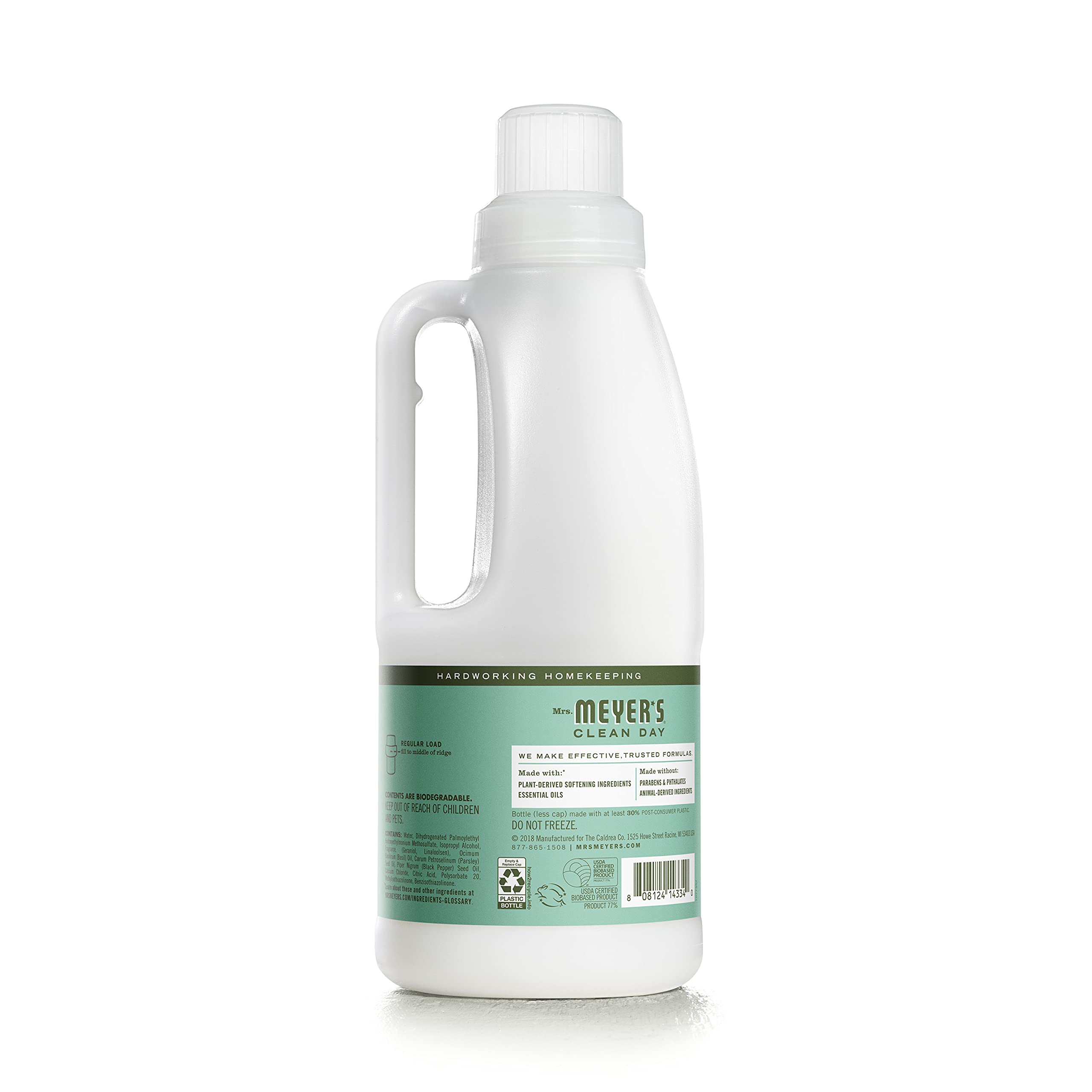 Mrs. Meyer's Clean Day Liquid Fabric Softener - Basil Scent, 32 Fl Oz (Pack of 2) | Plant-Derived Ingredients, Hypoallergenic | Perfect for Laundry, Softens Clothes & Reduces Static | Eco-Friendly & Cruelty-Free
