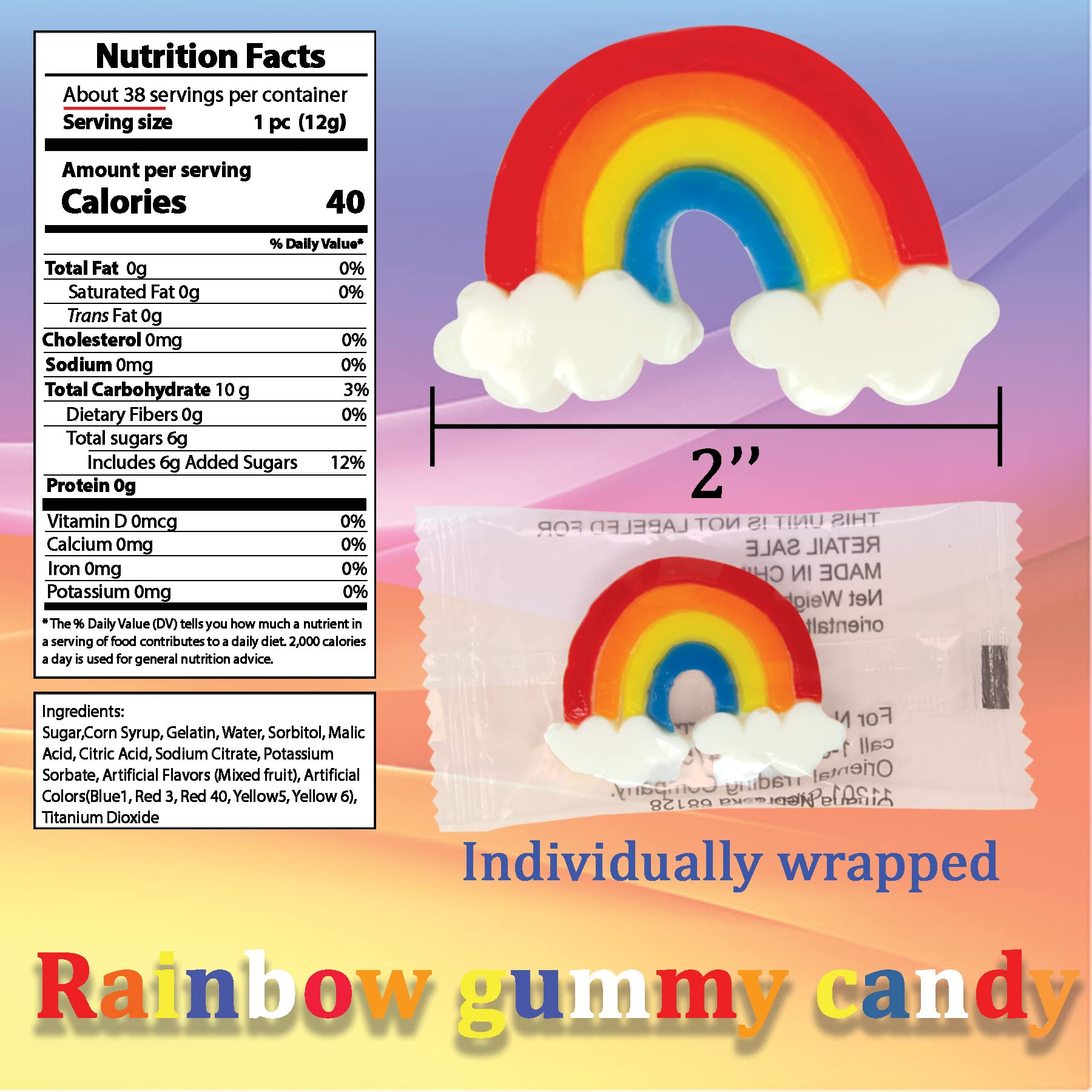 Rainbow Gummy Candy - 38 Pack Bulk Individually Wrapped Rainbow Gummies for Parties, Birthdays & Baby Showers | Perfect for Unicorn Themed Events, Goodie Bag Fillers & Party Favors | Sweet Treats for Kids & Adults