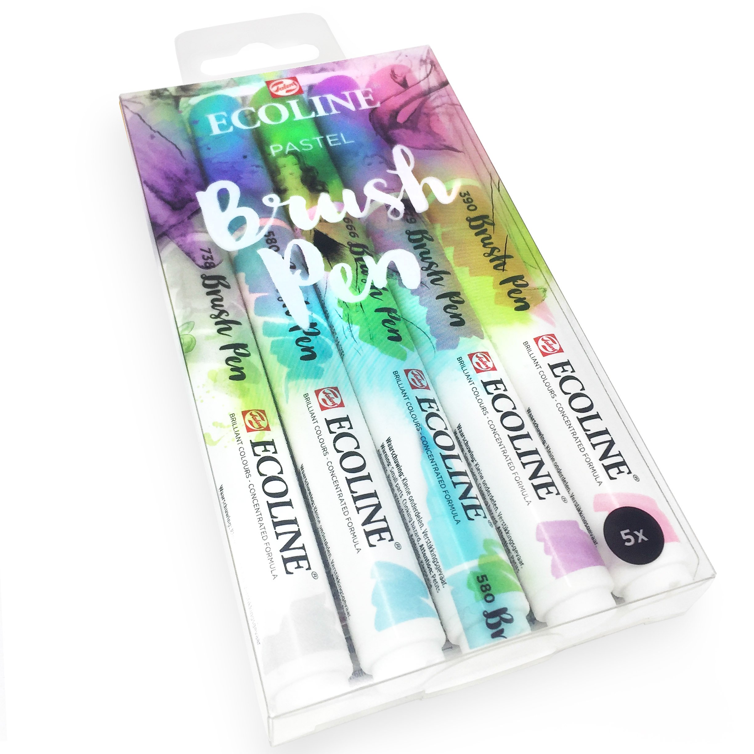 Royal Talens Ecoline Watercolor Brush Pens - Pastel 5 Set with Blender for Artists