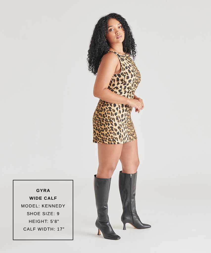 GYRA Wide Calf Boots for Women - Black Leather Knee High Boots for Wide Calves | Comfortable & Stylish for Work, Office, and Winter Outfits