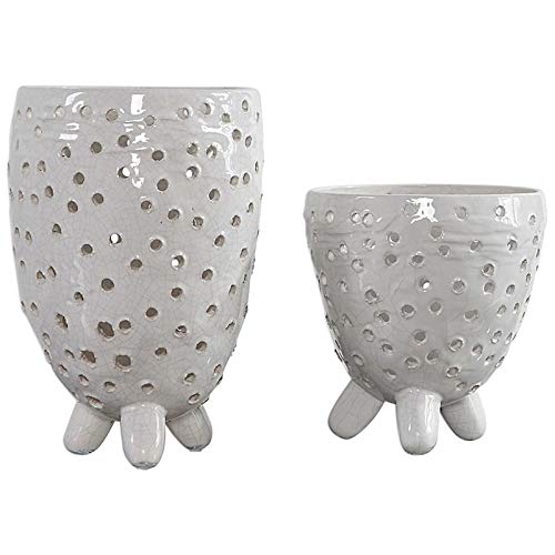 BOWERY HILL Modern 2-Piece Crackled Ivory Vase Set - Elegant Home Decor for Living Room, Dining Table & Wedding Centerpieces
