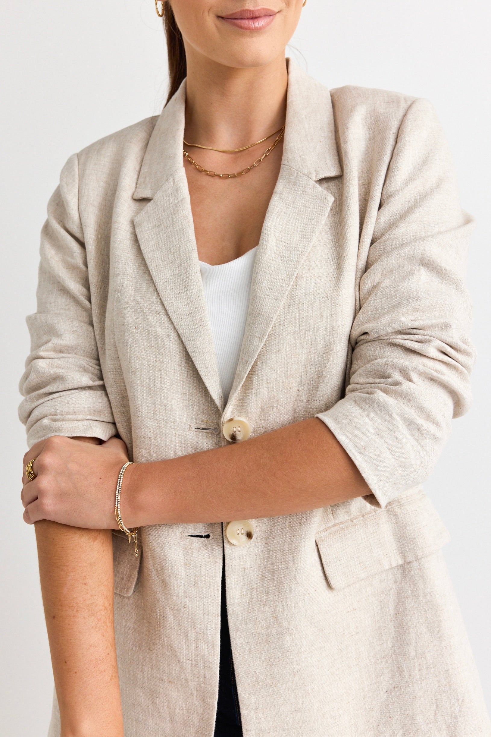Aster Natural Linen Single Breasted Longline Blazer for Women - Lightweight Summer Office Jacket, Casual Workwear & Business Travel Outfit