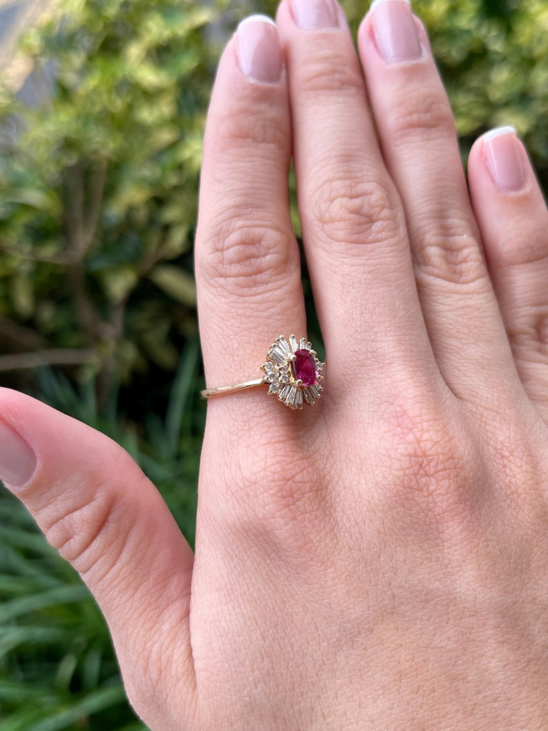 1.42tcw 14K Gold Rubellite Tourmaline & Diamond Ballerina Ring for Women - Elegant Statement Jewelry for Weddings, Anniversaries & Special Occasions