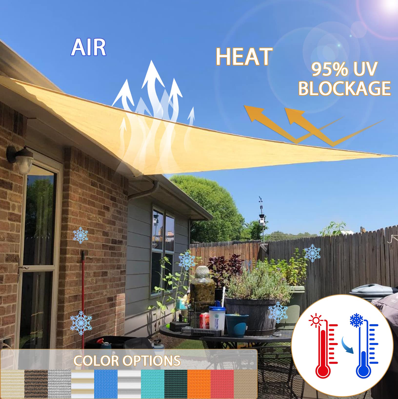 UV-Resistant Triangle Sun Shade Sail Canopy - Outdoor Patio Backyard Sun Protection, Beige Fabric Cloth Screen for Garden, Poolside, and Deck Shading