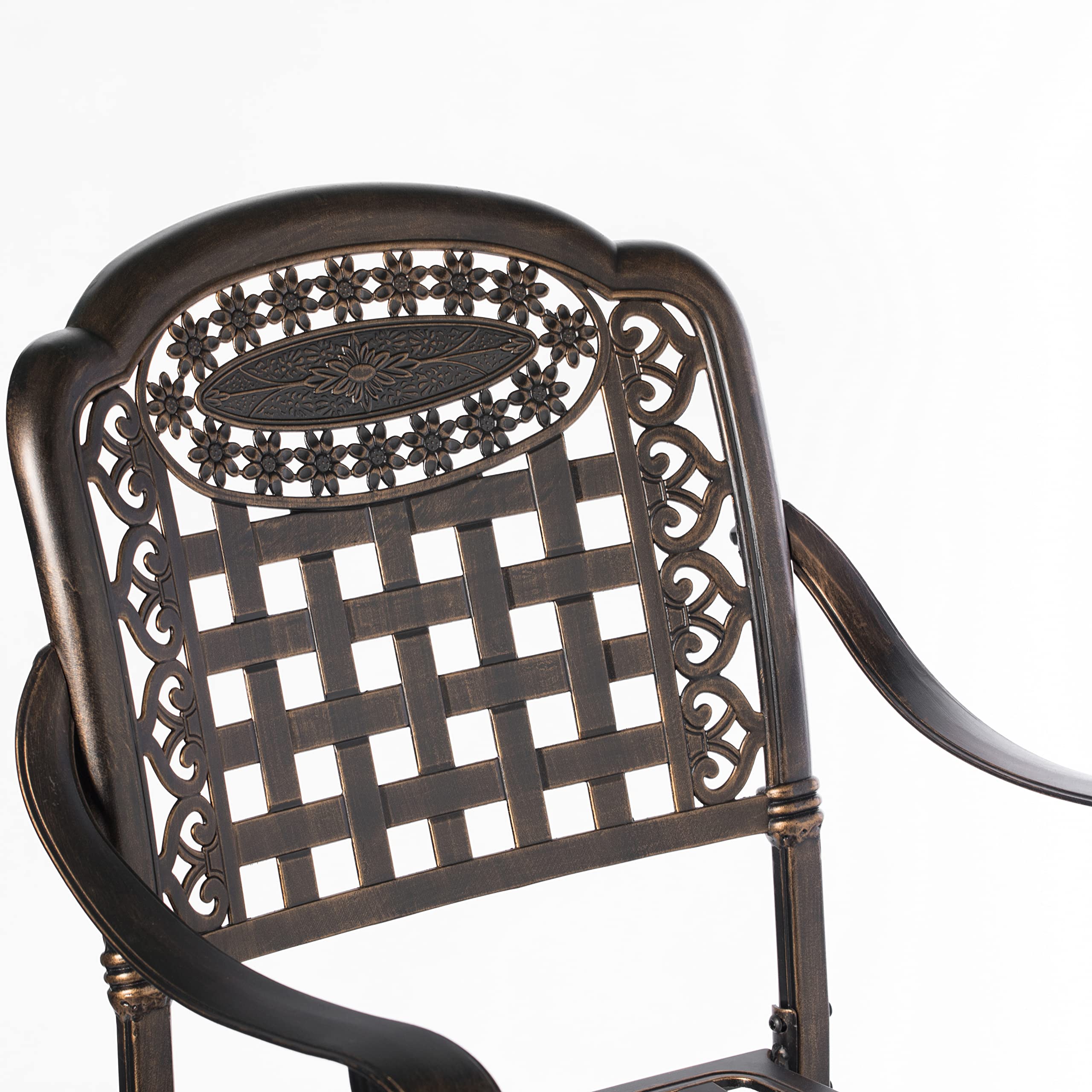 Gardenised Indoor & Outdoor Patio Bistro Chairs with Armrests - Bronze Dining Set (2 Chairs + 1 Table) - Durable Cast Aluminum Furniture for Backyard, Garden, Cafe & Restaurant Use