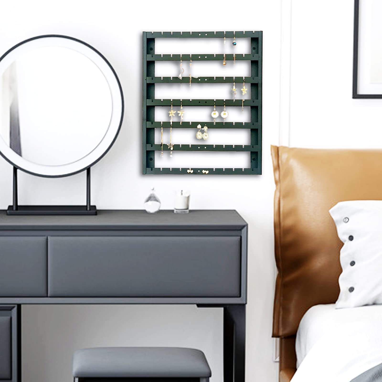7-Layer Wall Mounted Earring Holder Organizer - Large Capacity Black Metal Ear Stud Display & Storage | Perfect for Jewelry Organization in Bedroom, Bathroom or Dressing Room