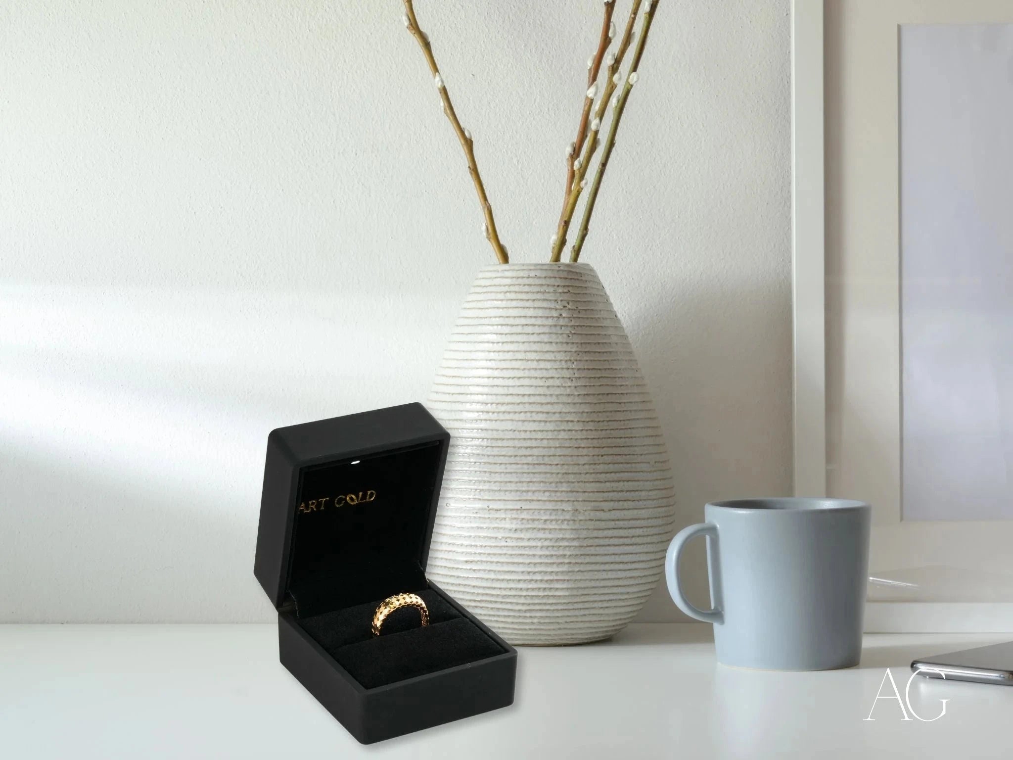 Golden Mesh Elegance Ring - 14K Gold Plated Dainty Stackable Ring for Women, Perfect for Everyday Wear, Gift Giving & Special Occasions