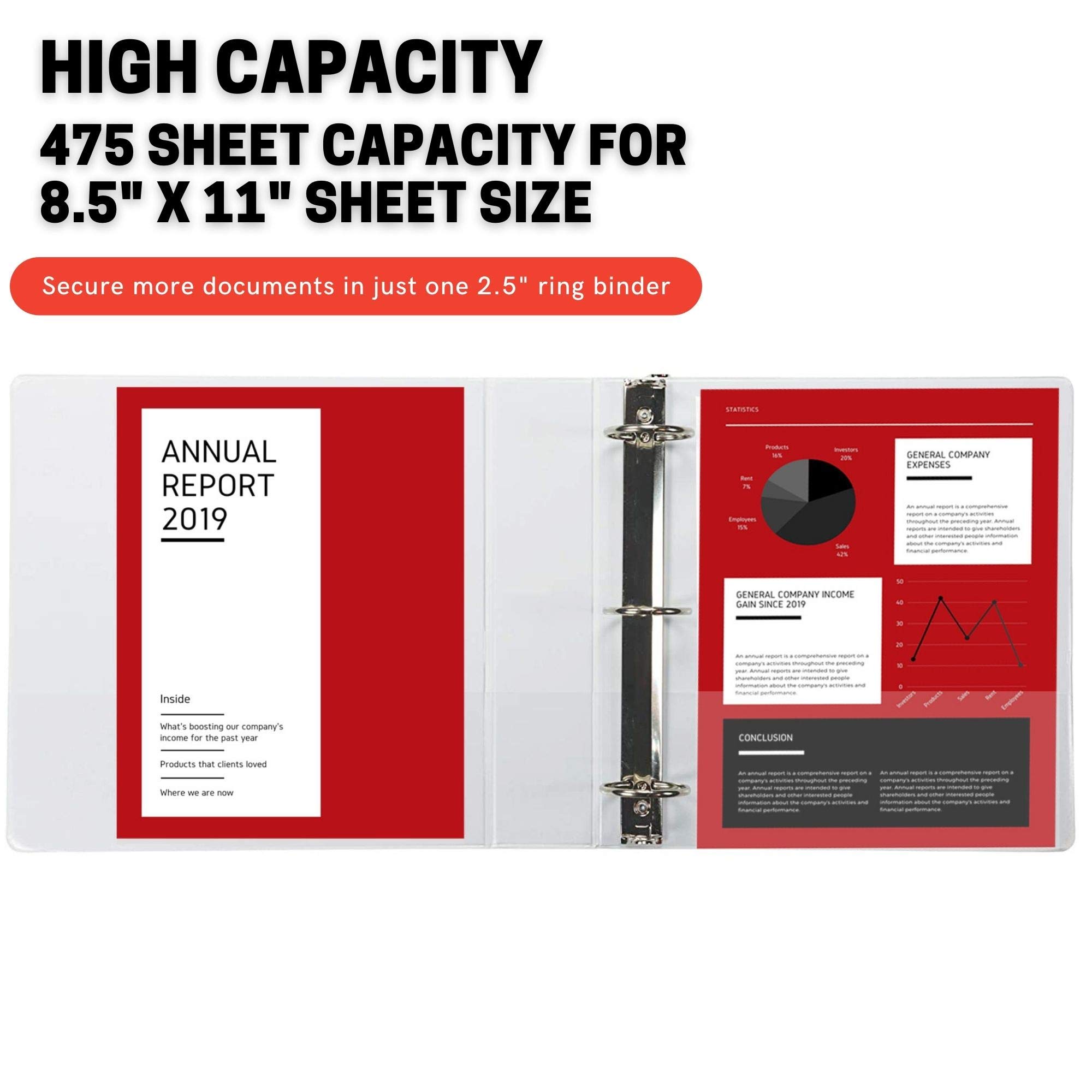 Performore 3 Ring Binder 2.5 Inch - 12 Pack Professional Round Ring Binders with Clear View Cover, Inside Pockets for Standard Letter Size Papers - Ideal for Office, School, Presentations and Document Organization