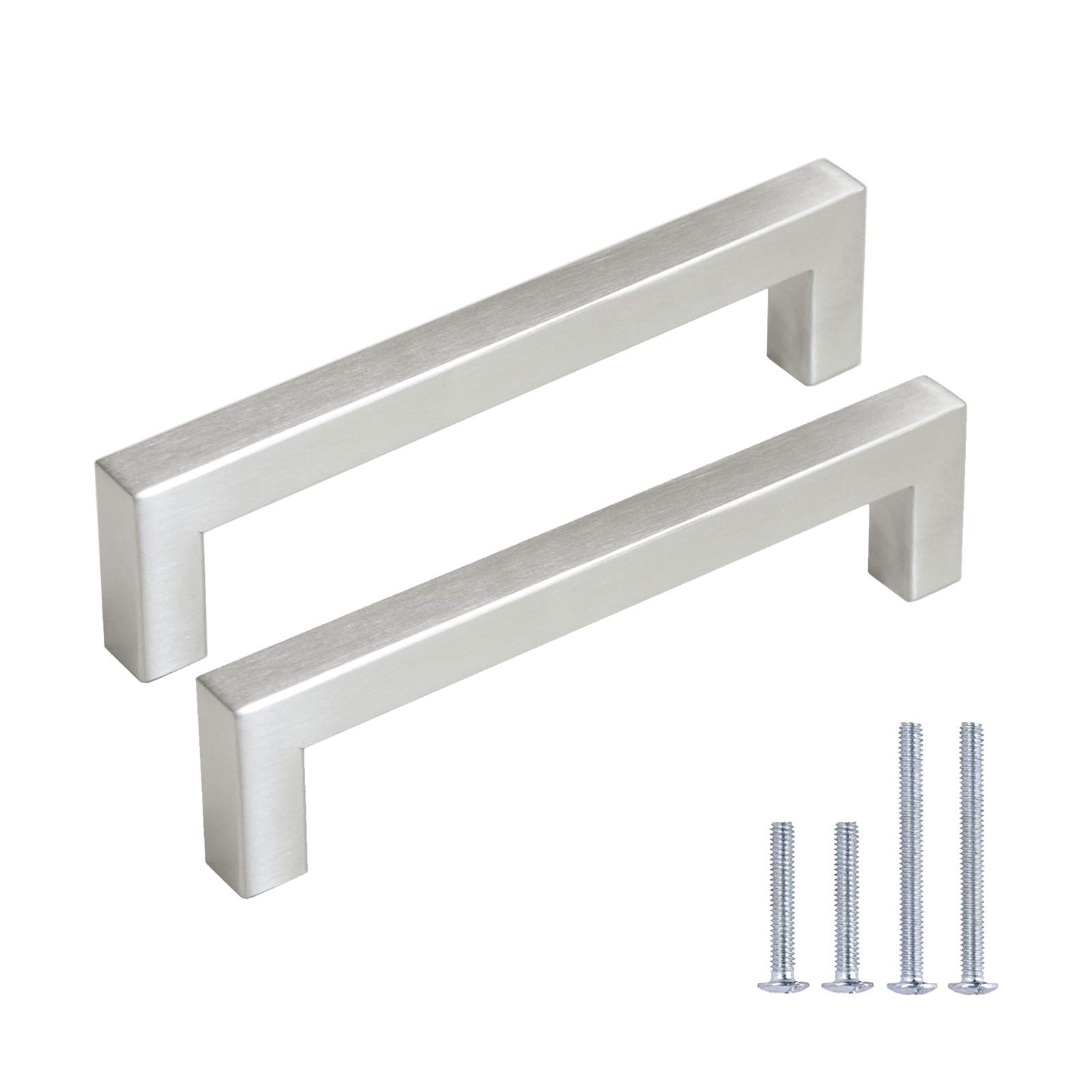 Gobrico 30 Pack Satin Nickel Square Cabinet Pulls 4 Inch (102mm) Hole Centers - Modern Stainless Steel Drawer Handles for Kitchen, Bathroom, Bedroom Furniture - Perfect for Cabinets, Dressers, and Storage Drawers