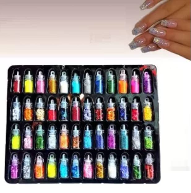 48 Pcs Glass Bottles 3D Nail Art Set with Glitter Sequins & Rhinestones - Multicolor Nail Decorations for DIY Manicure, Salon, Party & Special Occasions