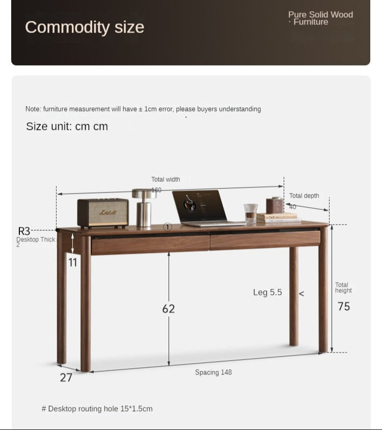 Premium Black Walnut Solid Wood Writing Desk with Drawer - Modern Home Office Furniture for Work & Study | Elegant Executive Desk for Professionals & Students