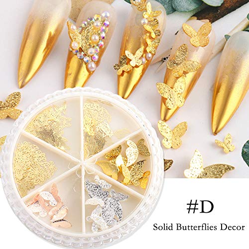 4 Boxes Rose Gold & Silver 3D Butterfly Nail Studs - Nail Art Decorations for Nail Salon & DIY Manicure - Perfect for Wedding, Party & Special Occasion Nails