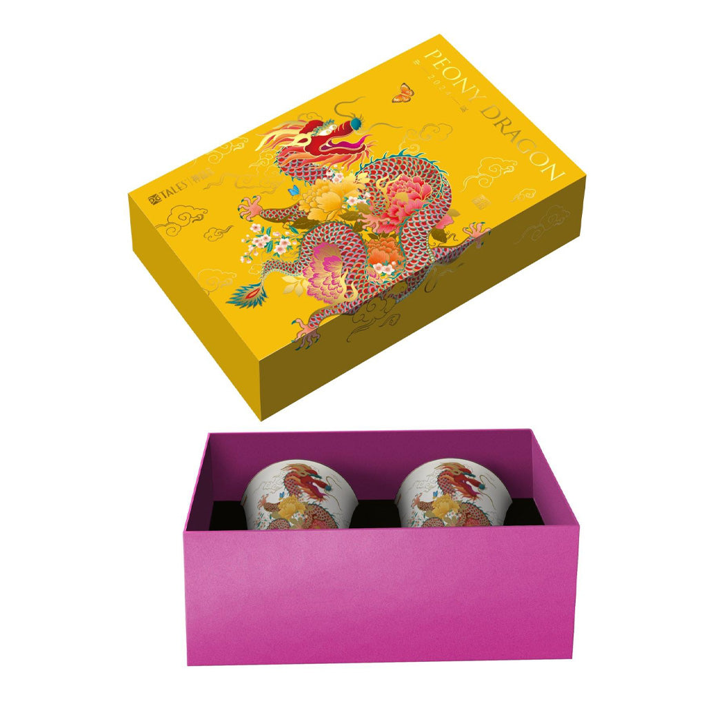 Peony Dragon Porcelain Teacup Set of 2 - Hand-Painted Floral Tea Cups for Chinese Tea Ceremony, Gift & Home Decor