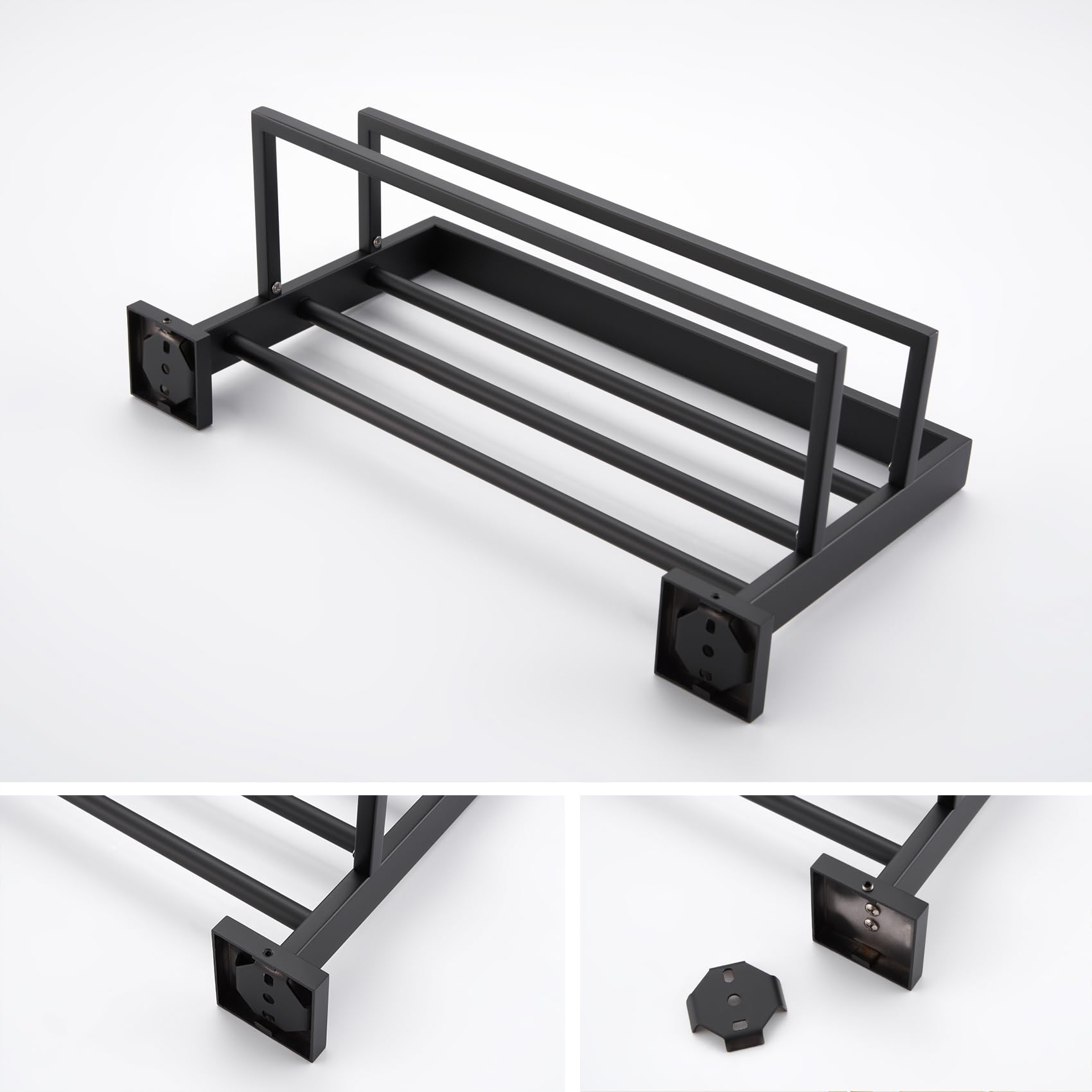 KOKOSIRI Matte Black Towel Rack 16 Inch - Double Towel Bars Bathroom Shelf, SUS304 Stainless Steel Wall Mounted Towel Holder for Bath, Kitchen & Laundry Room - B6003BK-L16