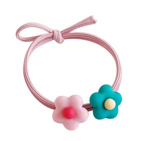 Sweet Polymer Clay Flower Hair Ropes - Elastic Ponytail Holders for Women, Knotted Hair Rings & Headwear (Set of 4) | Perfect for Parties, Weddings & Everyday Stylish Looks