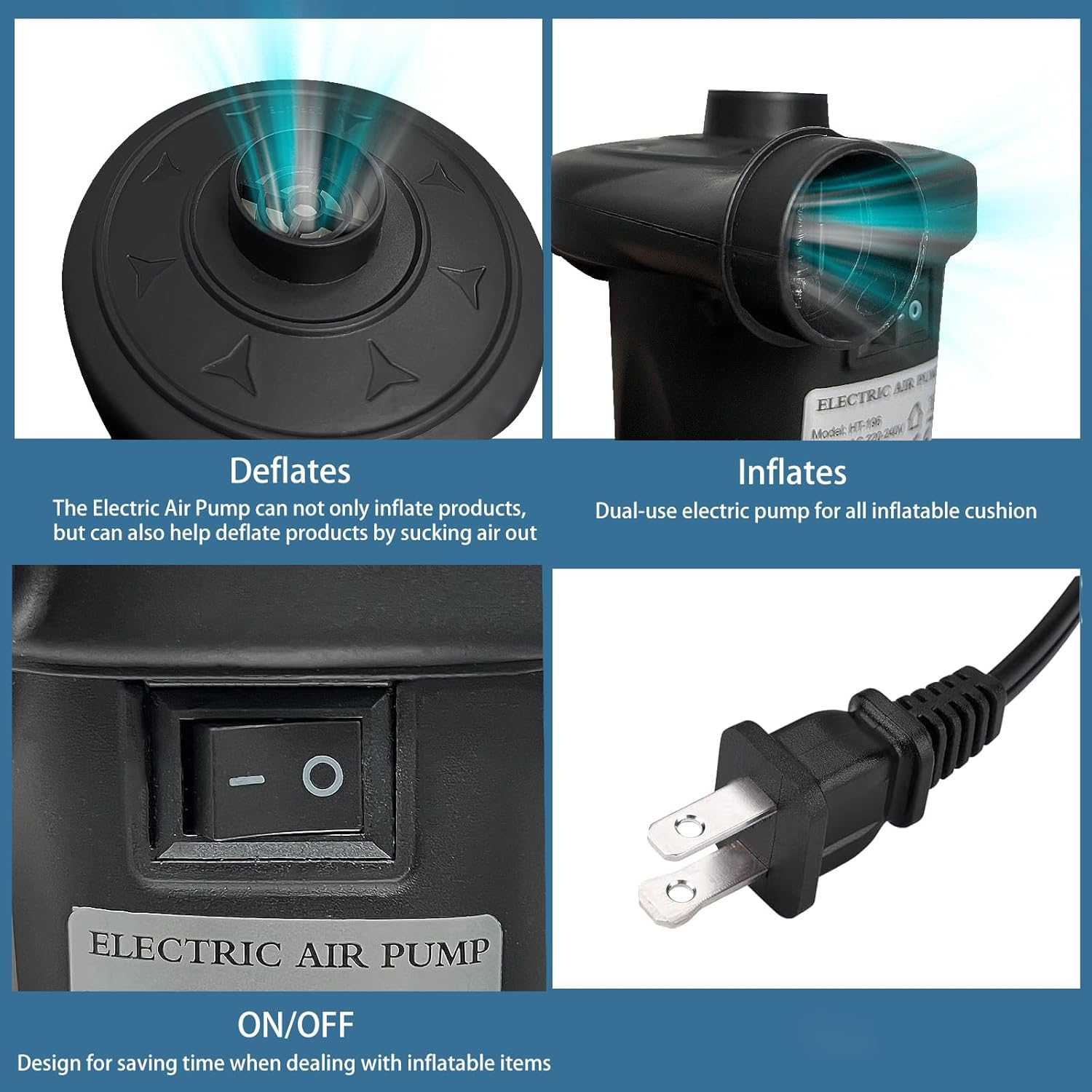 **Aida & Hani Electric Air Pump for Inflatables - Fast Inflating & Deflating Air Mattress Pump with 3 Nozzles - Portable Pool Float Pump (Black) - Perfect for Camping, Travel, and Home Use**