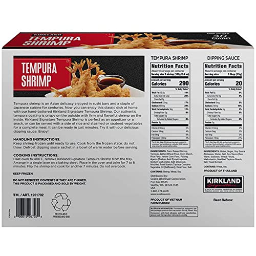 Kirkland Signature Crispy Shrimp Tempura by Gourmet Kitchen - 3 Boxes (90 Pieces Total) with Soy Dipping Sauce | Japanese Style Frozen Appetizer for Parties, Snacking & Asian Cuisine